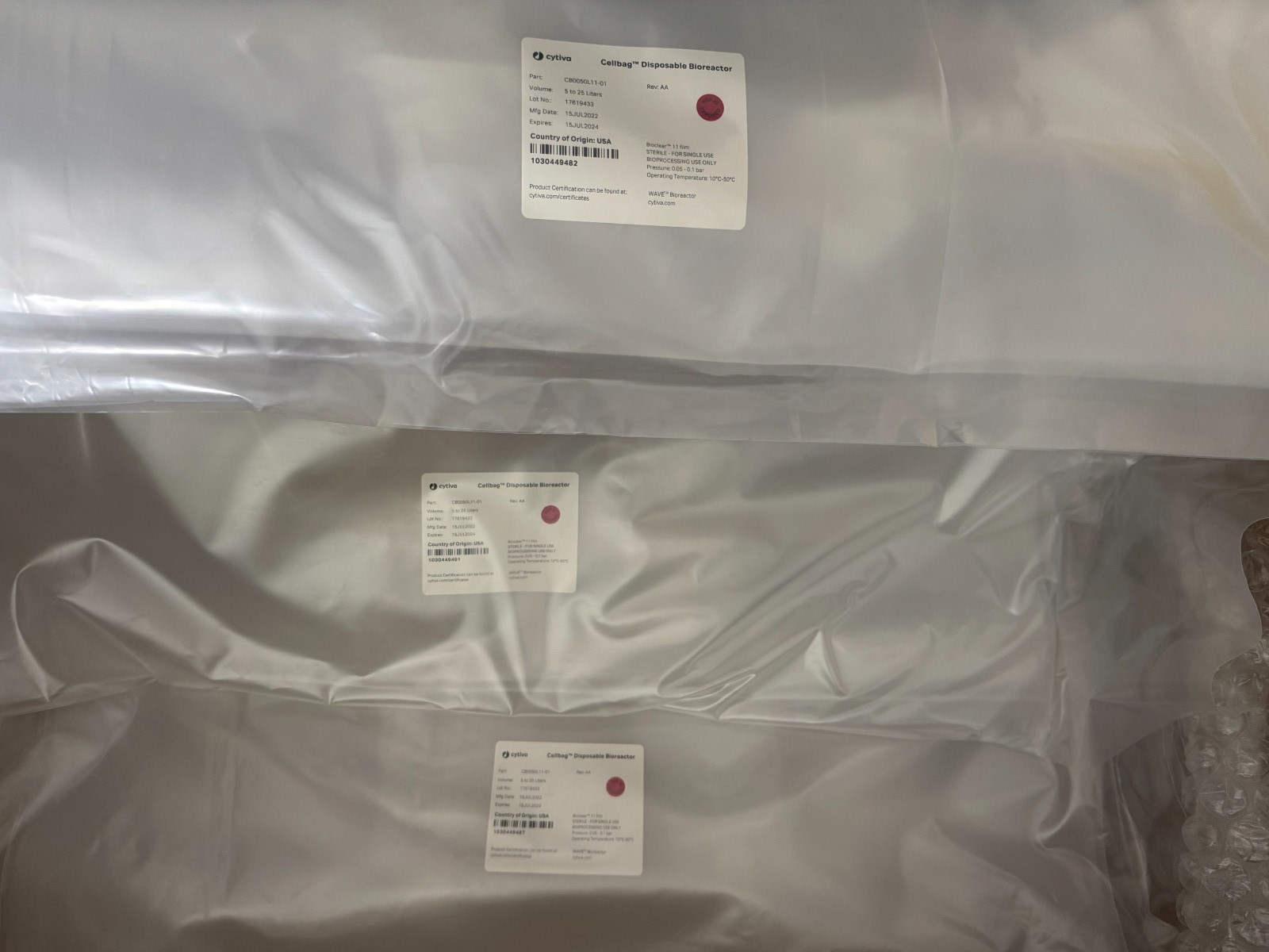 GE Cytiva CellBag Disposable Bioreactor 5 to 25 Liters CB0050L11-01, Bioclear 11