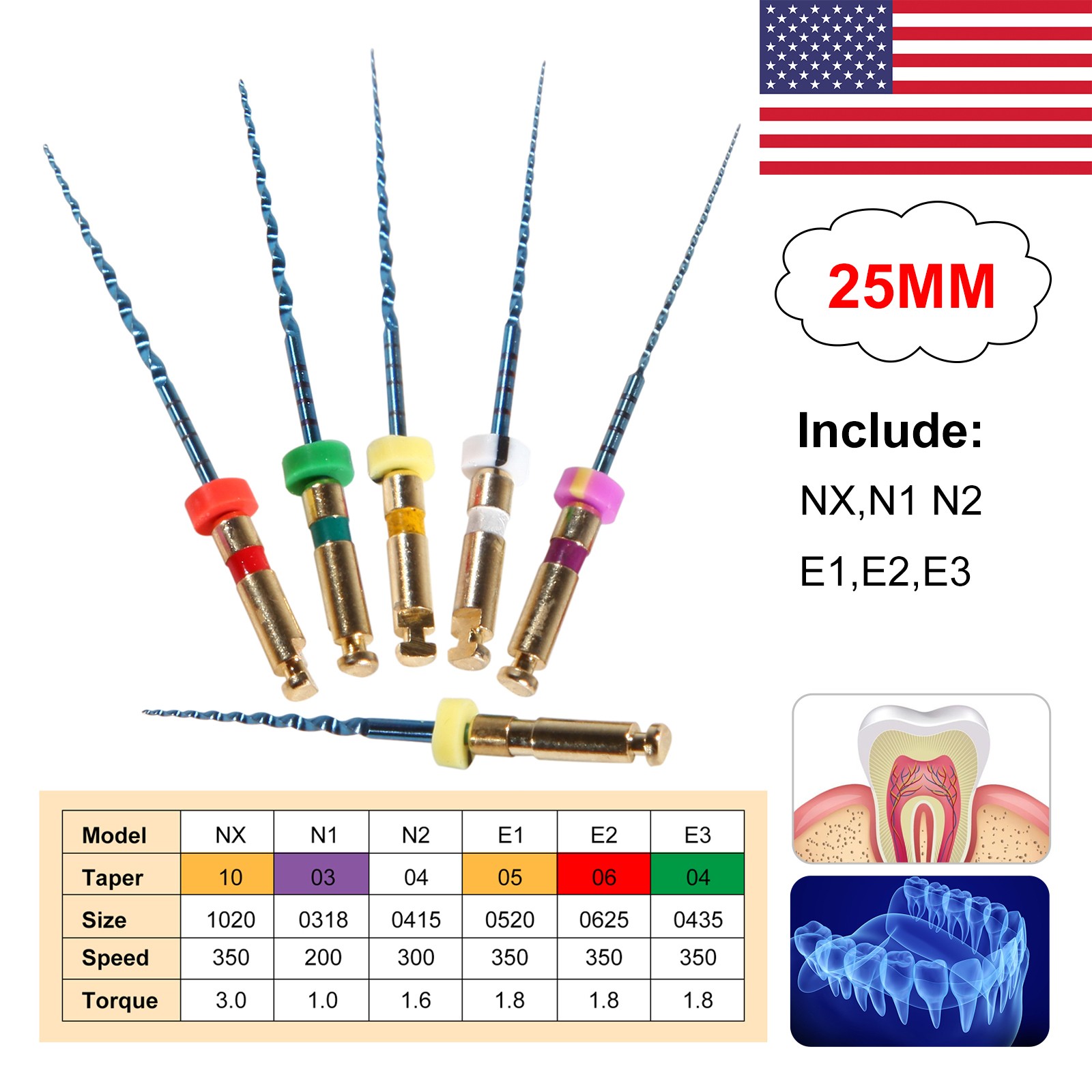 6X Endo Rotary files X-Pro Gold Taper Root Canal endodontic files 25MM