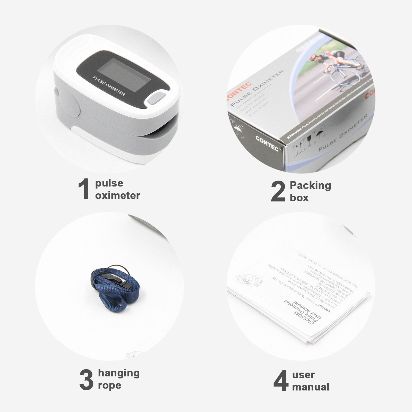 grey CMS50N OLED Fingertip Pulse Oximeter, Spo2 Monitor,Carry Case,Lanyard