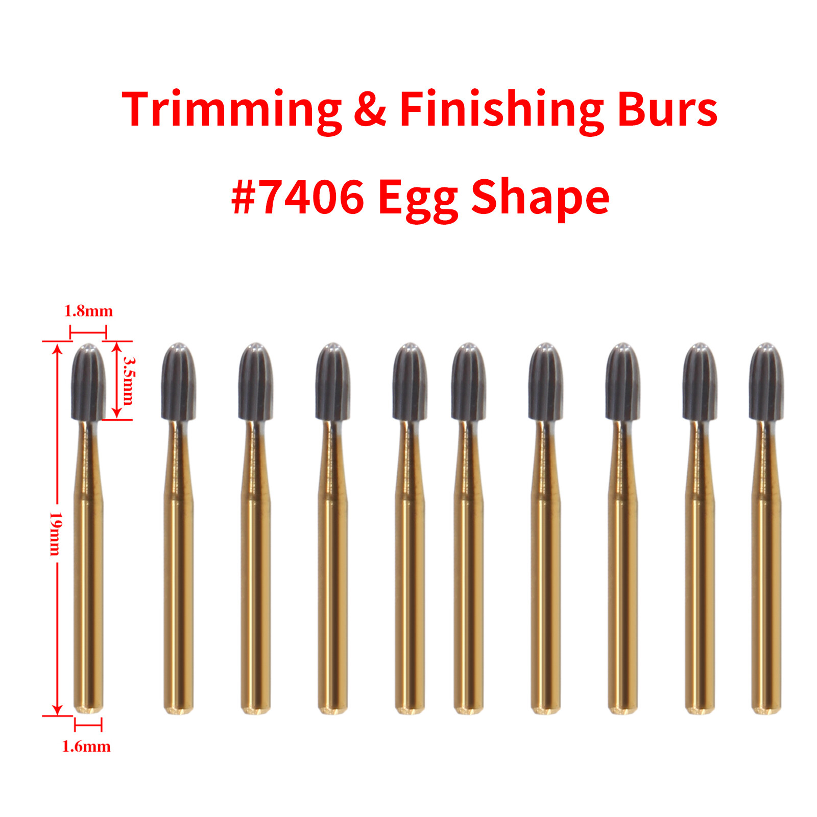 Dental FG 7406 Burs Tungsten Carbide Trimming & Finishing Egg Shape
