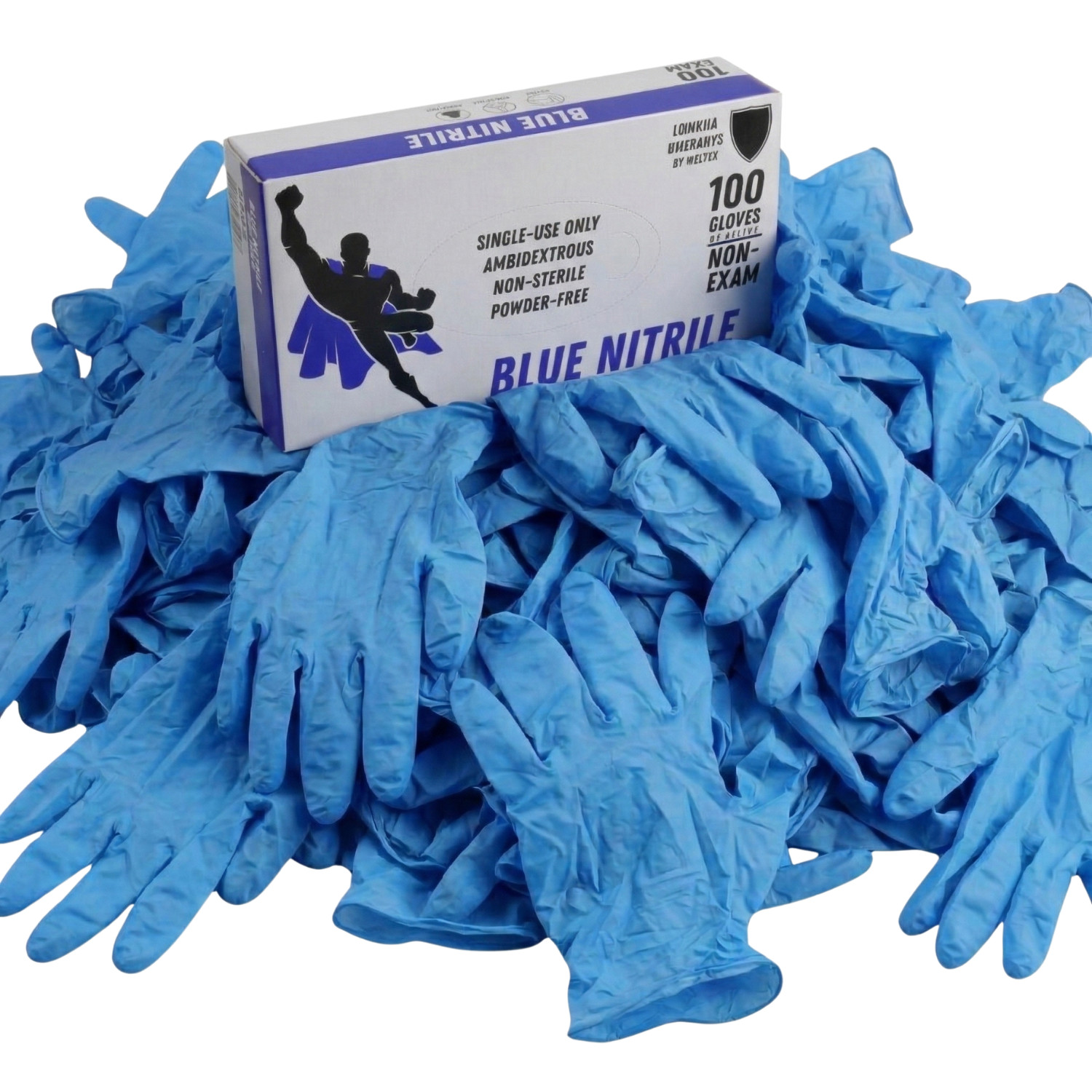 1000 Pcs, Blue Nitrile Powder-Free Disposable Gloves Large 3 MIL Finger-Textured