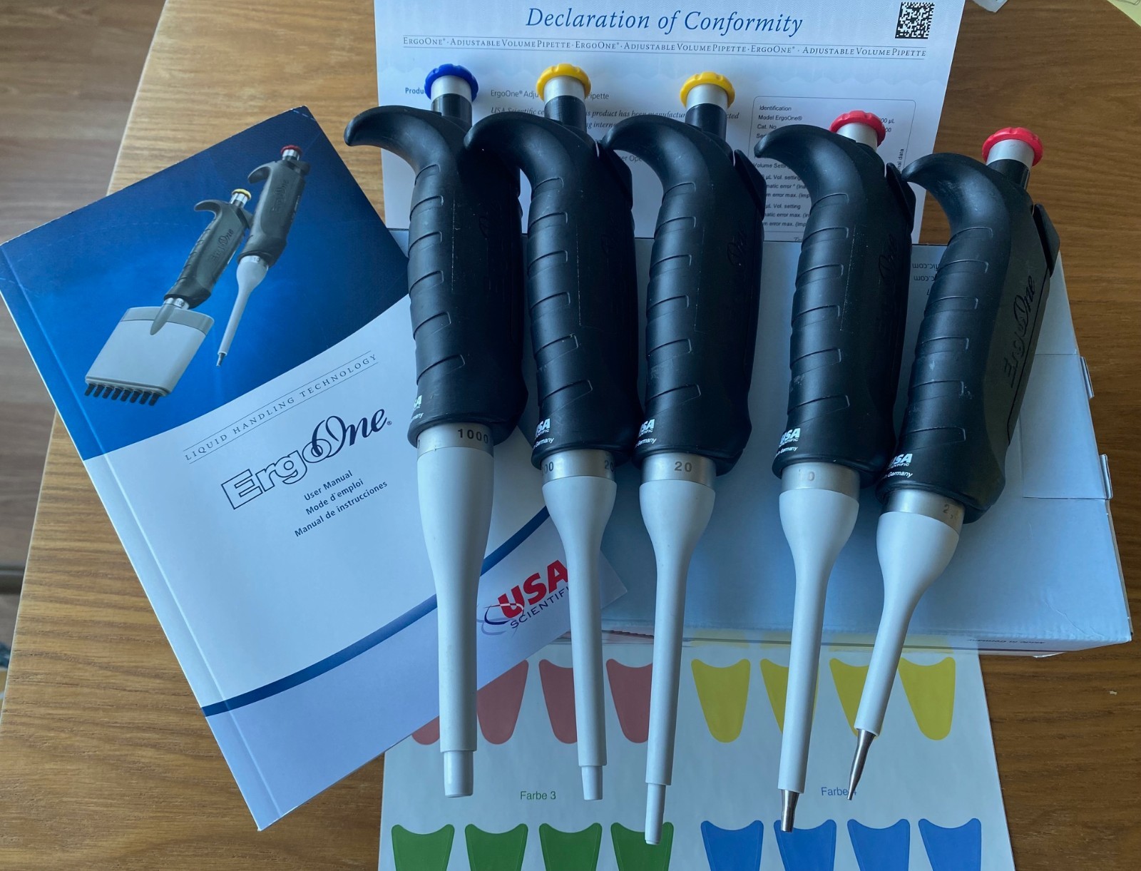 ErgoOne variable volume pipettes set p2.5, 10, 20, 200 and 1000 ul