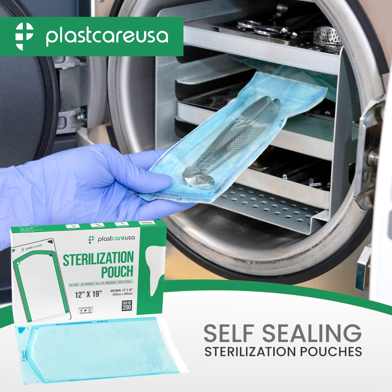 2,000 12″ x 19″ Self-Sealing Sterilization Pouches for Autoclave (10 Boxes)