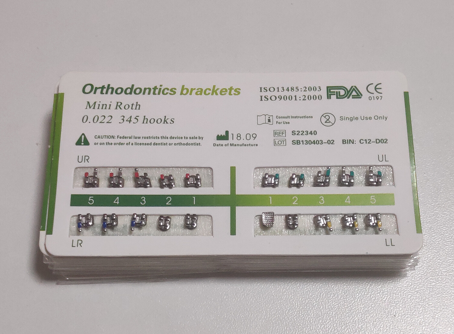 10 Packs Dental Orthodontic Metal Brackets Mini Roth .022 345 hooks Mesh Base CE
