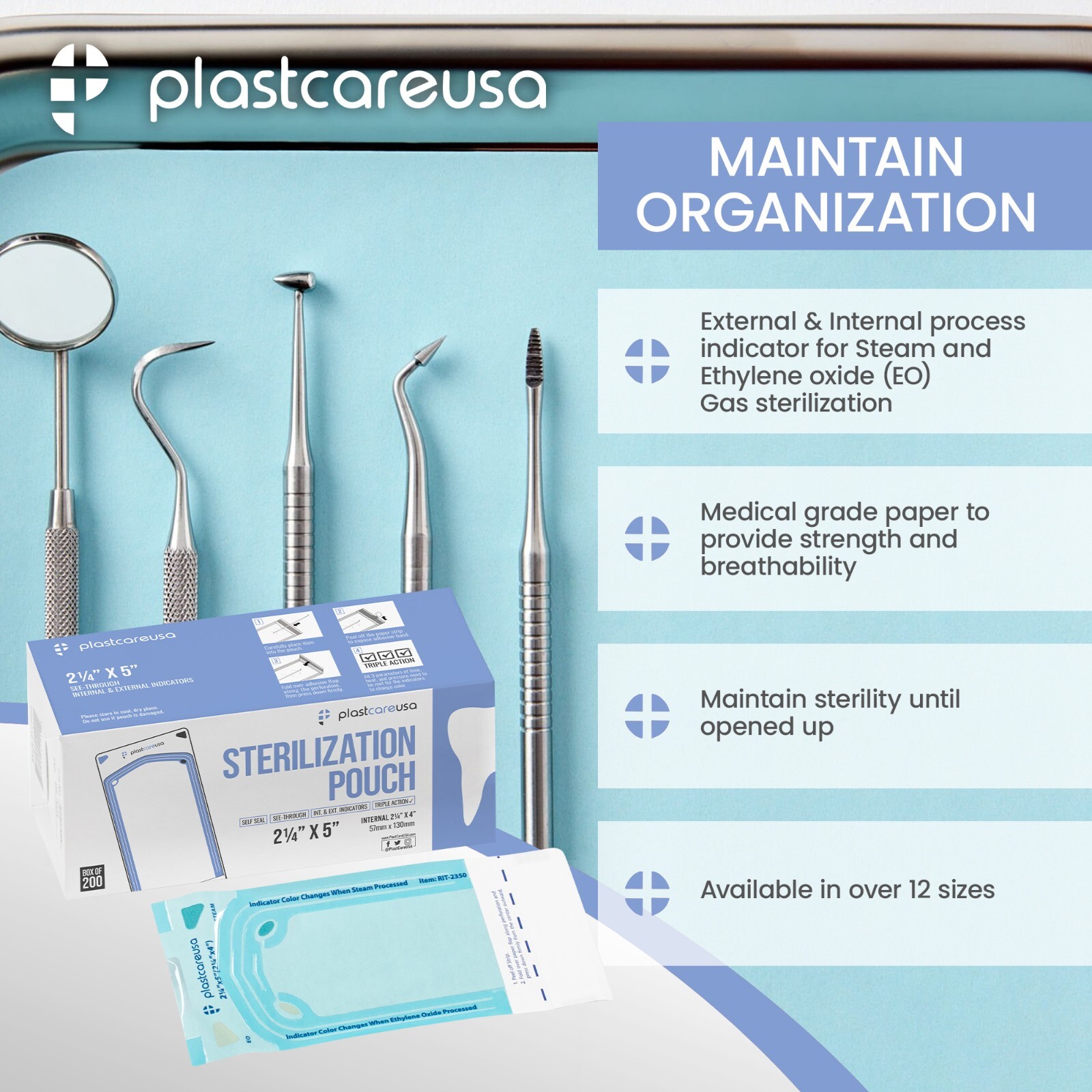 400 Self-Sealing Sterilization Pouch Bag, 2.25″ x 4″, Dental Tattoo (2 Boxes)