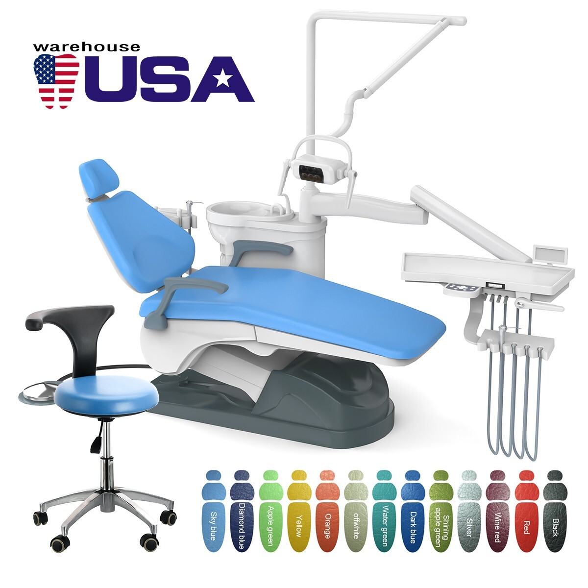 FDA CE Dental Chair Unit Computer Controlled Motor PU Hard Leather+Doctor Stool