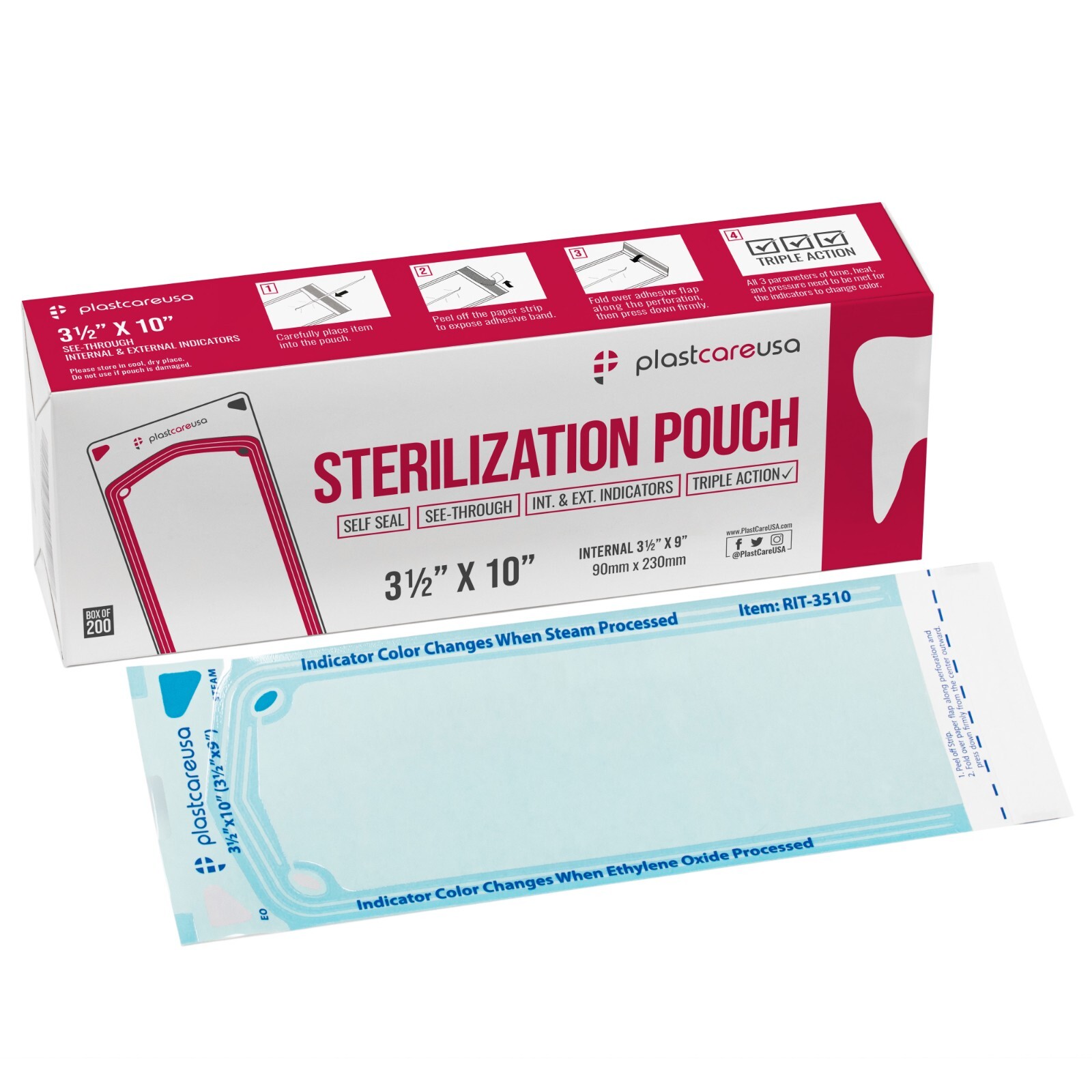 1000 Self-Sealing Sterilization Pouch, 3.5″ x 10″, Paper/Blue Film (5 Boxes)