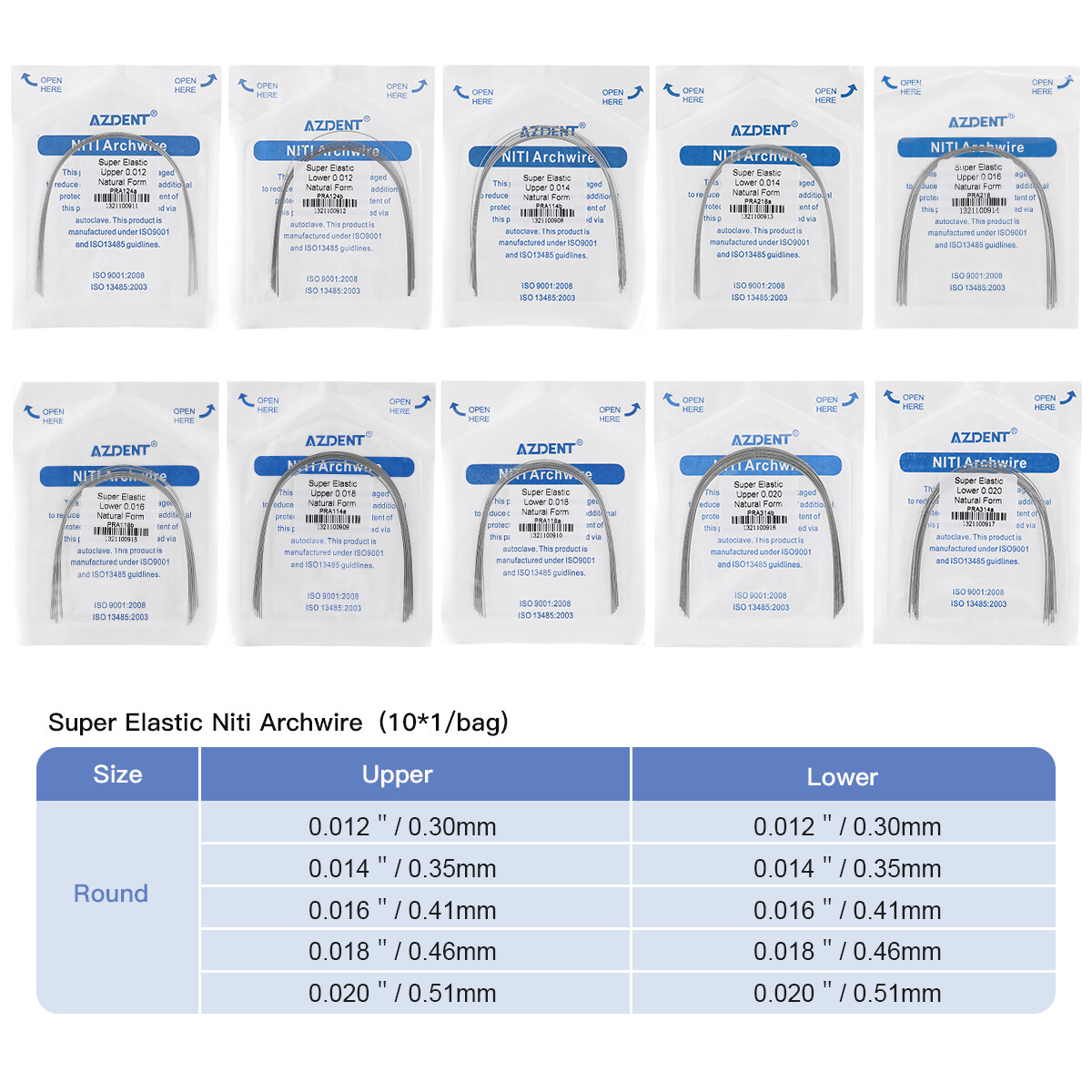 AZDENT Dental Orthodontic Super Elastic Niti Round Arch Wire Ovoid/Nature Form