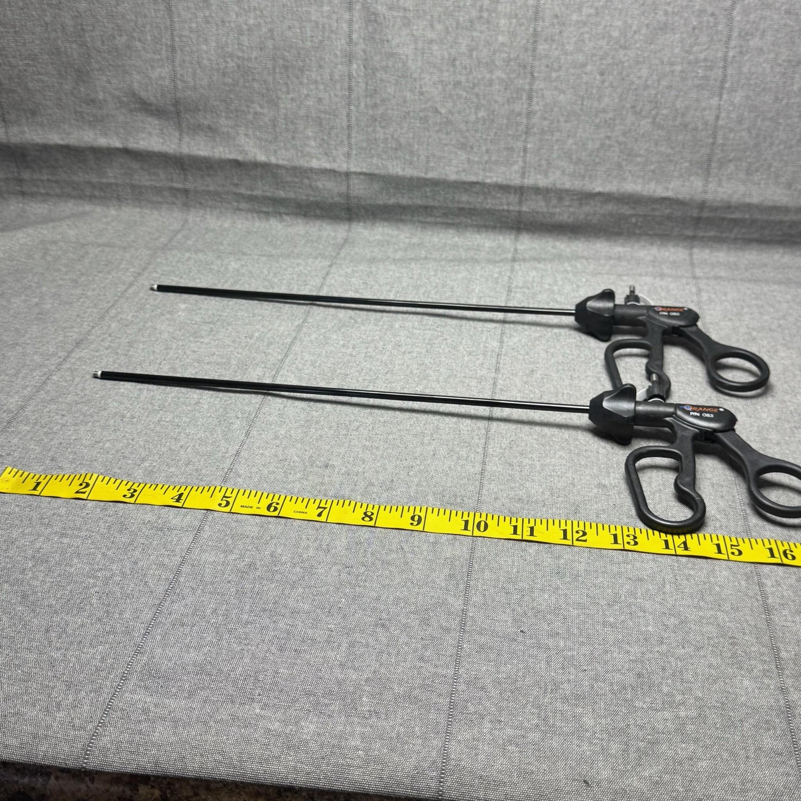Orange OS3 Laparoscopic Surgical Instruments Lot 2 Black Handles Long Shafts