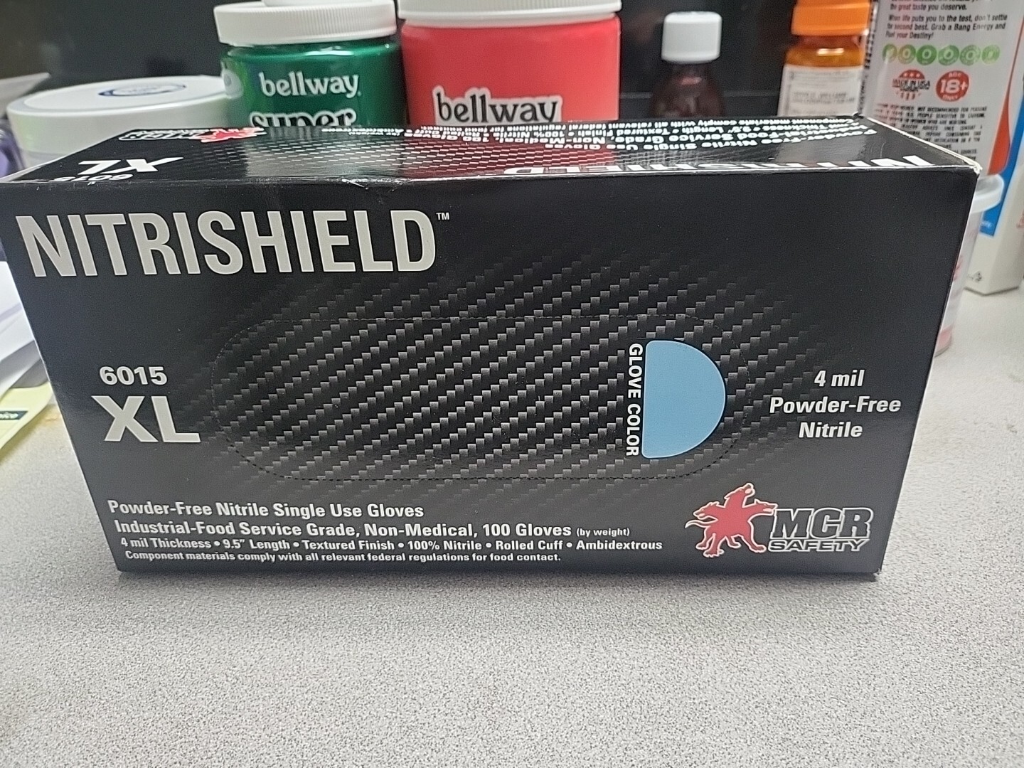 MCR Safety NitriShield XL 4 Mil 9.5″ Powder Free Gloves 100 Pack Ambidextrous