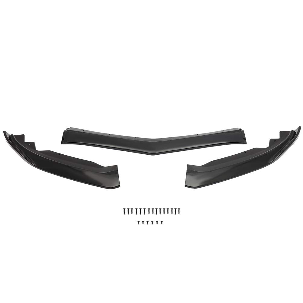 3PCS Front Bumper Lip Spoiler Glossy Black PP Air Dam For 2015-2018 Cadillac ATS