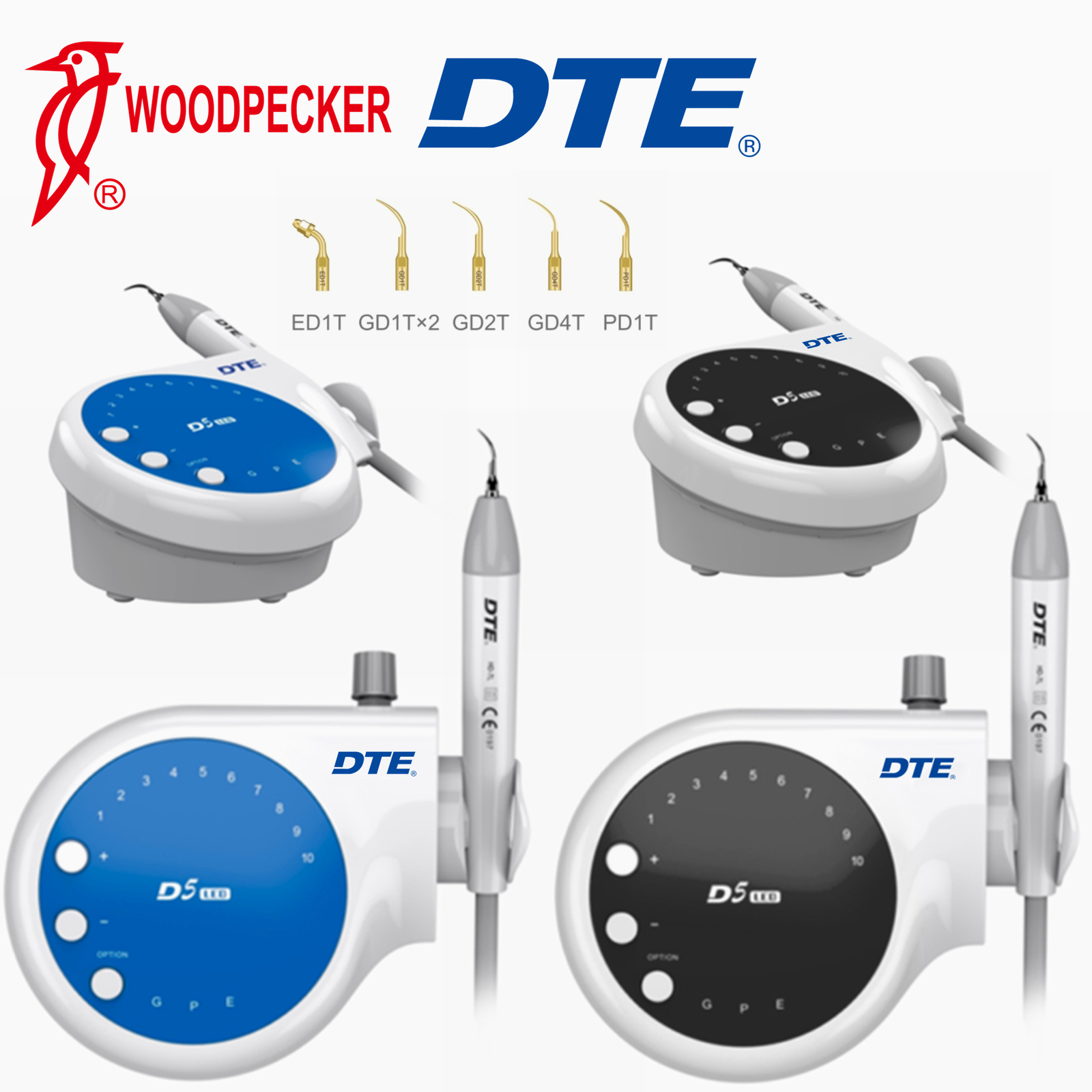 Woodpecker Dental DTE D5 LED Ultrasonic Piezo Scaler HD-7L Handpiece 6pc Tips