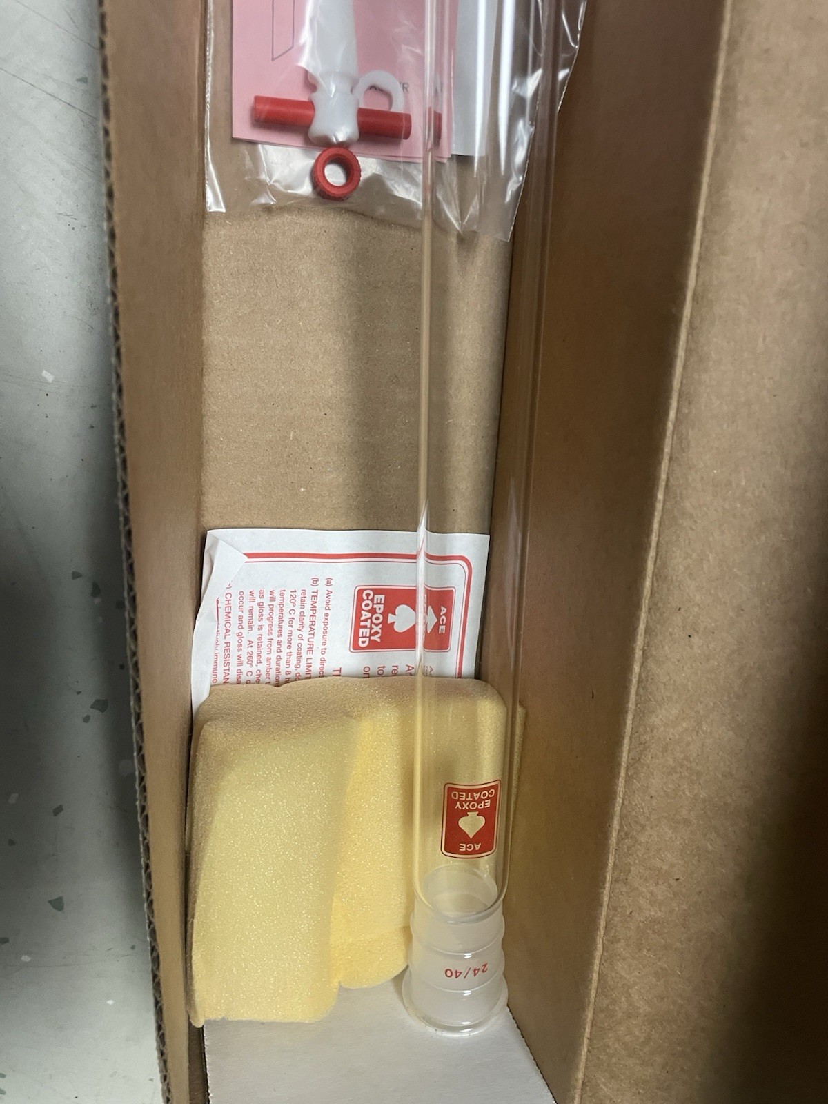 New Ace Glass Chromatography Column 25mm ID x 20″ EL 24/40 Epoxy Coat