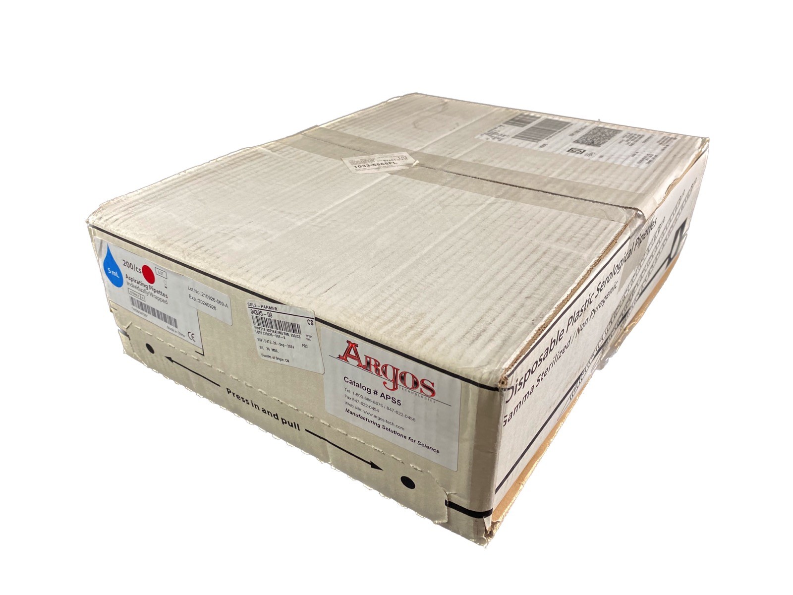 COLE-PARMER 5mL Aspirating Serological Pipettes Sterile EW-04395-09 (200/cs)