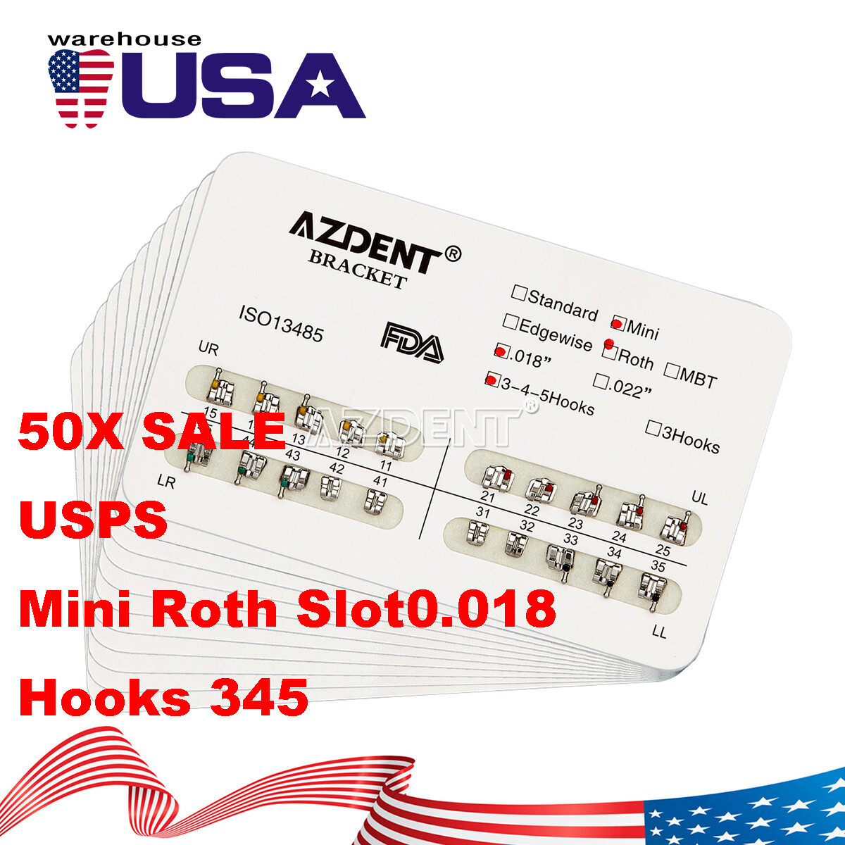 AZ Dental Orthodontic Metal Bracket Braces Mini Roth.018 3 4 5 Hooks More Choice