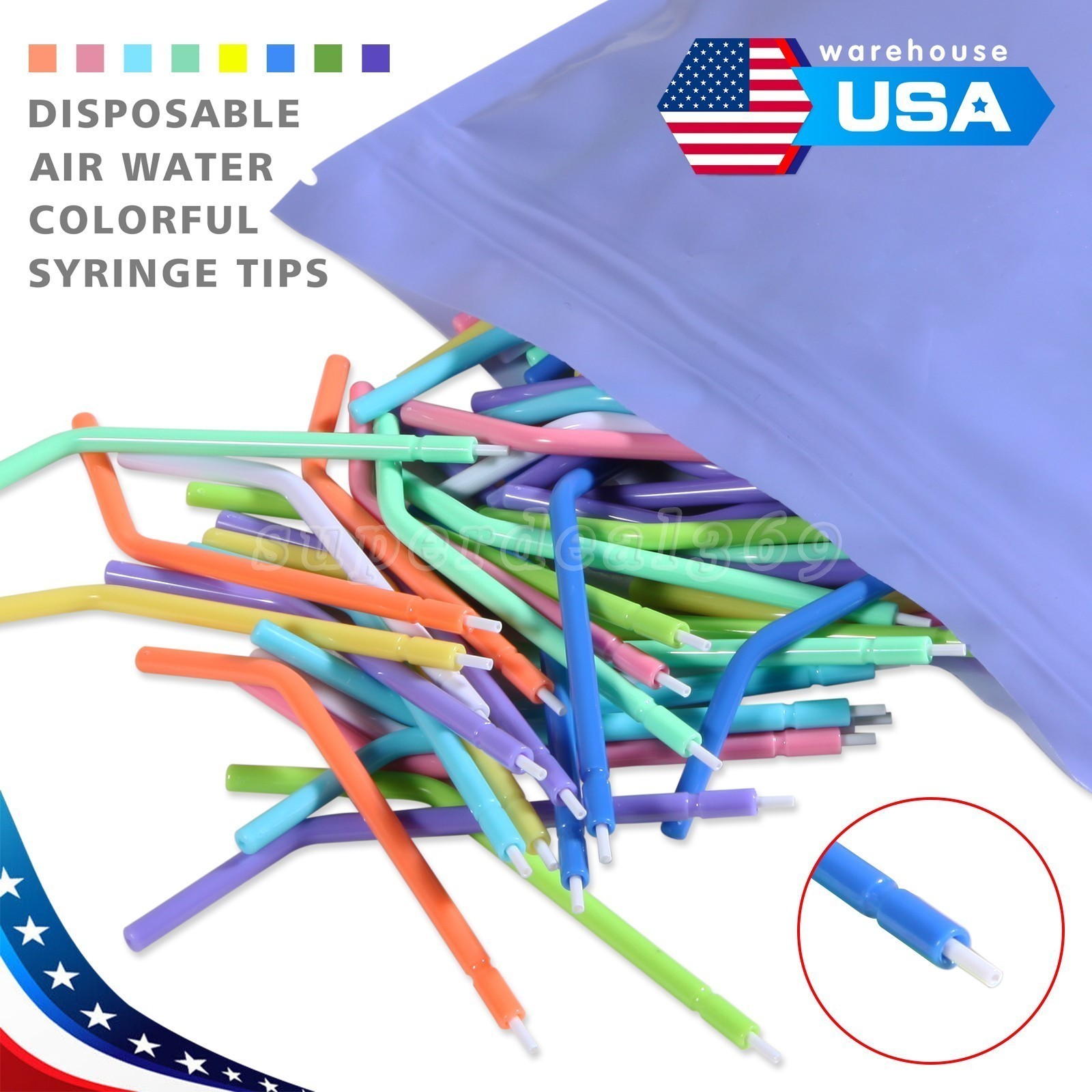 Dental Disposable Air Water Syringe Tips-White Inner Rainbow Outer Tube 250/bg