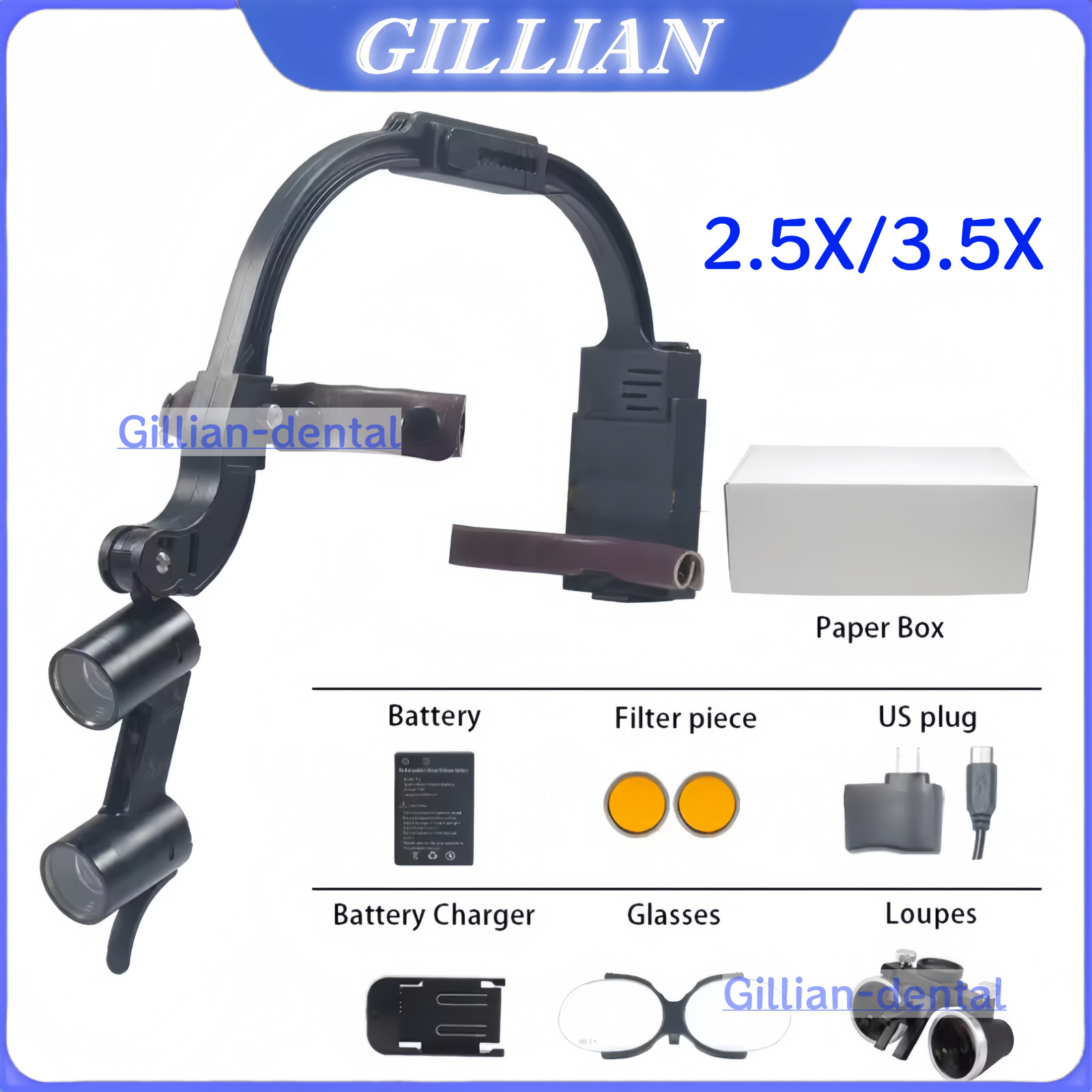 2.5/3.5X Dental Binocular Loupes Headband Magnifier LED Headlight 5W US Plug