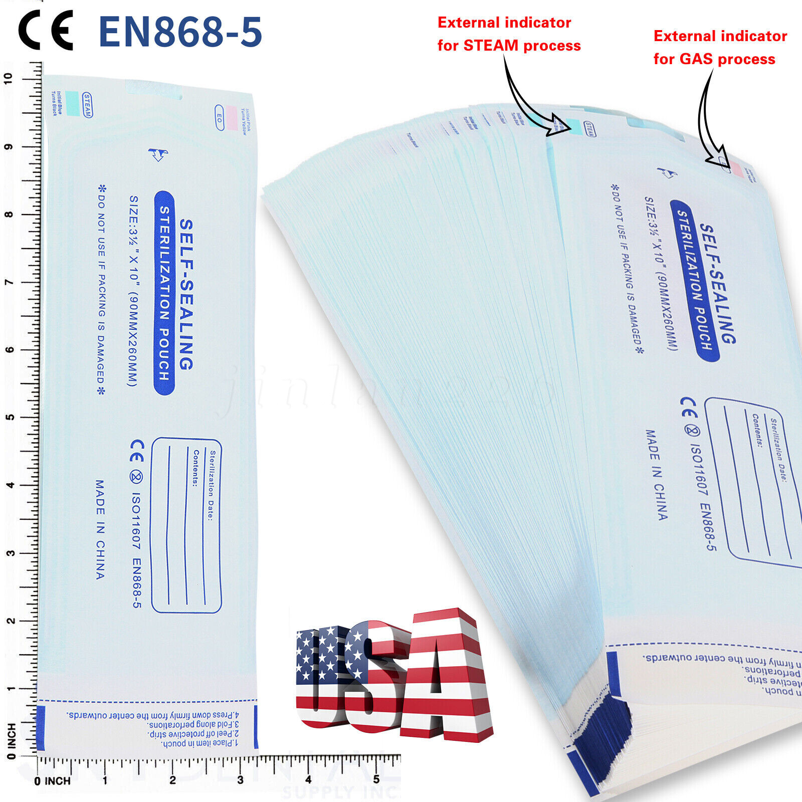 4000 3.25″ x 12″ Self Sealing Dental Sterilization Pouches Autoclave Bags