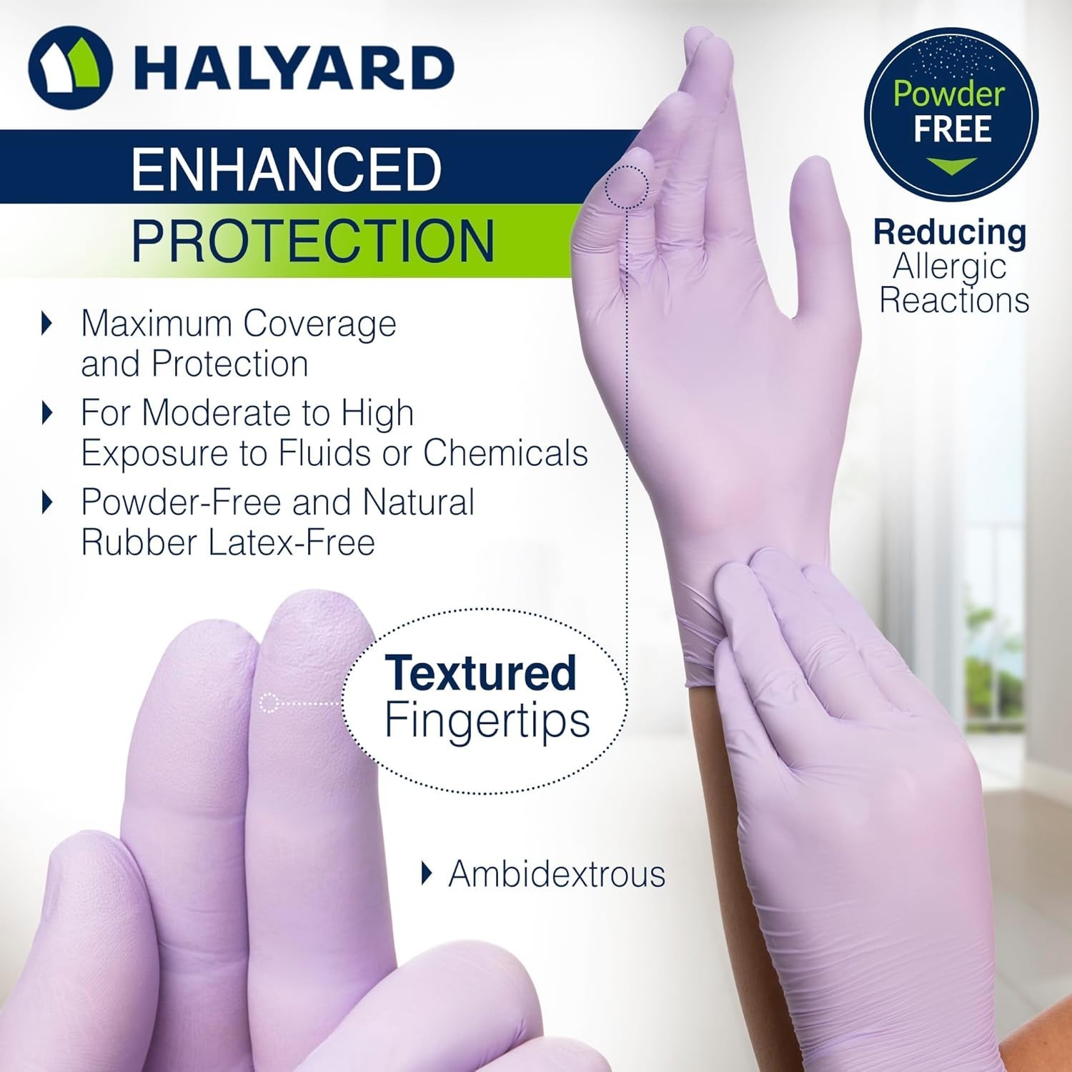 250 Count Lavender Nitrile Exam Gloves, 9.5 Inches – Non-Sterile & Ambidextrous