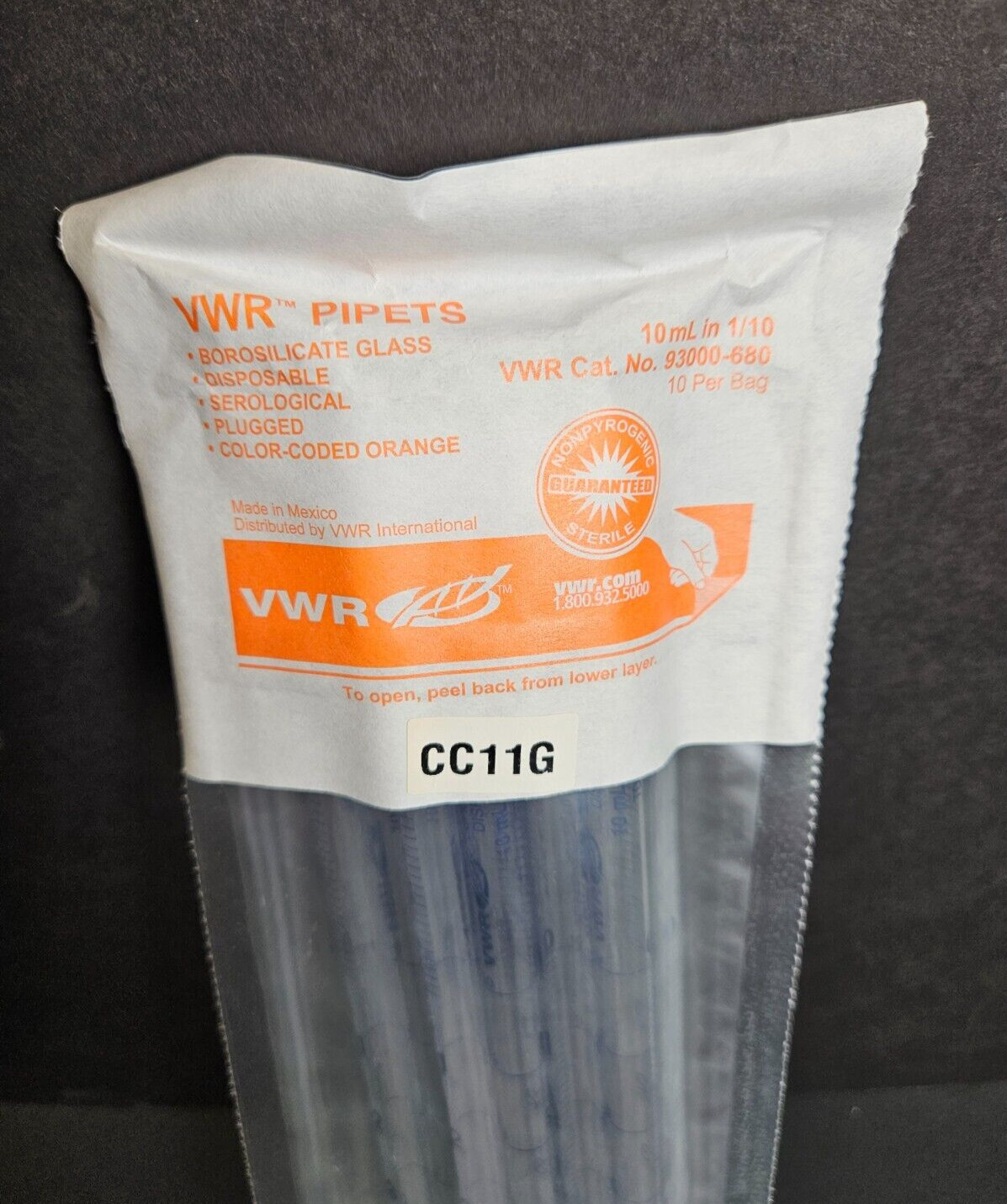 VWR Glass Serological Pipette 10 ml Total of 250 Pipets