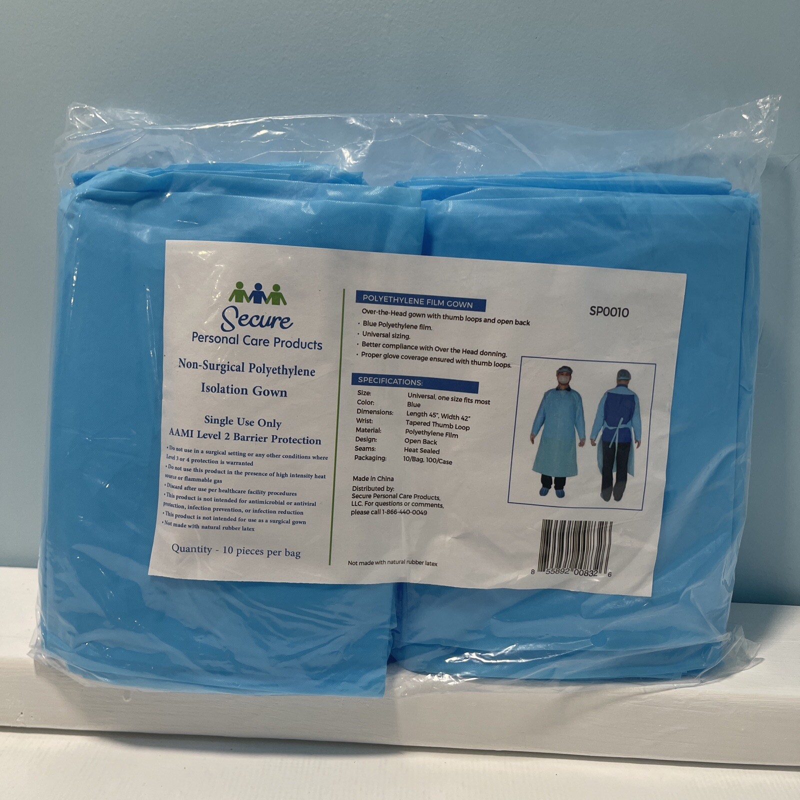 10 Pack Non-surgical Polyethylene Isolation Gown AAMI Level 2 Barrier Protection