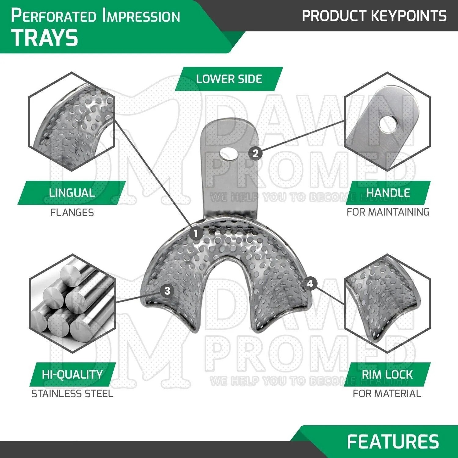 10 Pcs Perforated Metal Dental Impression Trays Set Edentulous Instruments