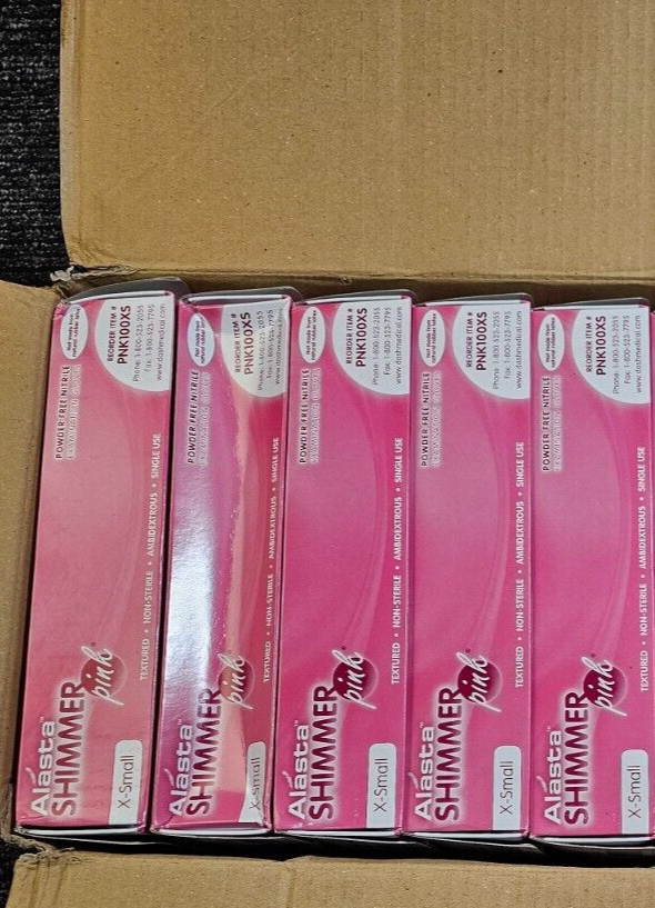 (QTY 1000)Dash Medical PNK100XS Alasta Nitrile Exam Gloves PF Pink Extra Small