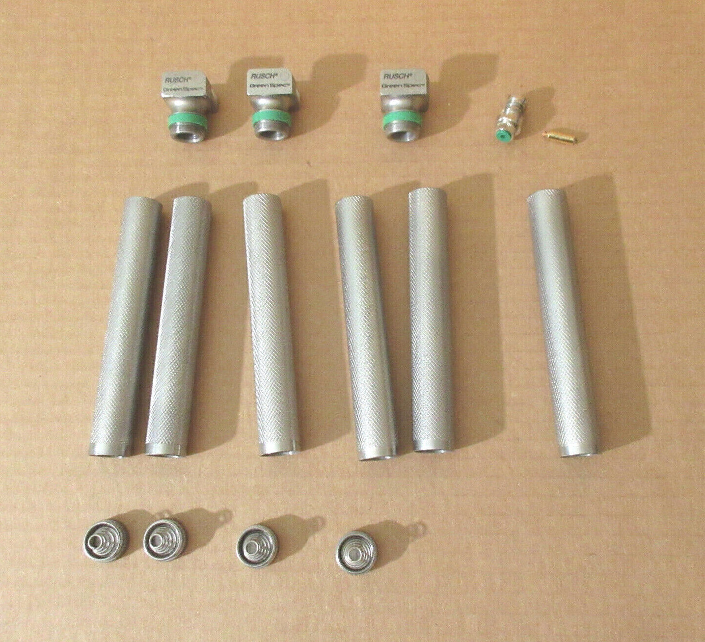 Parts Lot RUSCH Green Spec Laryngoscope Knurled Handle Penlight Chrome AA Batt.