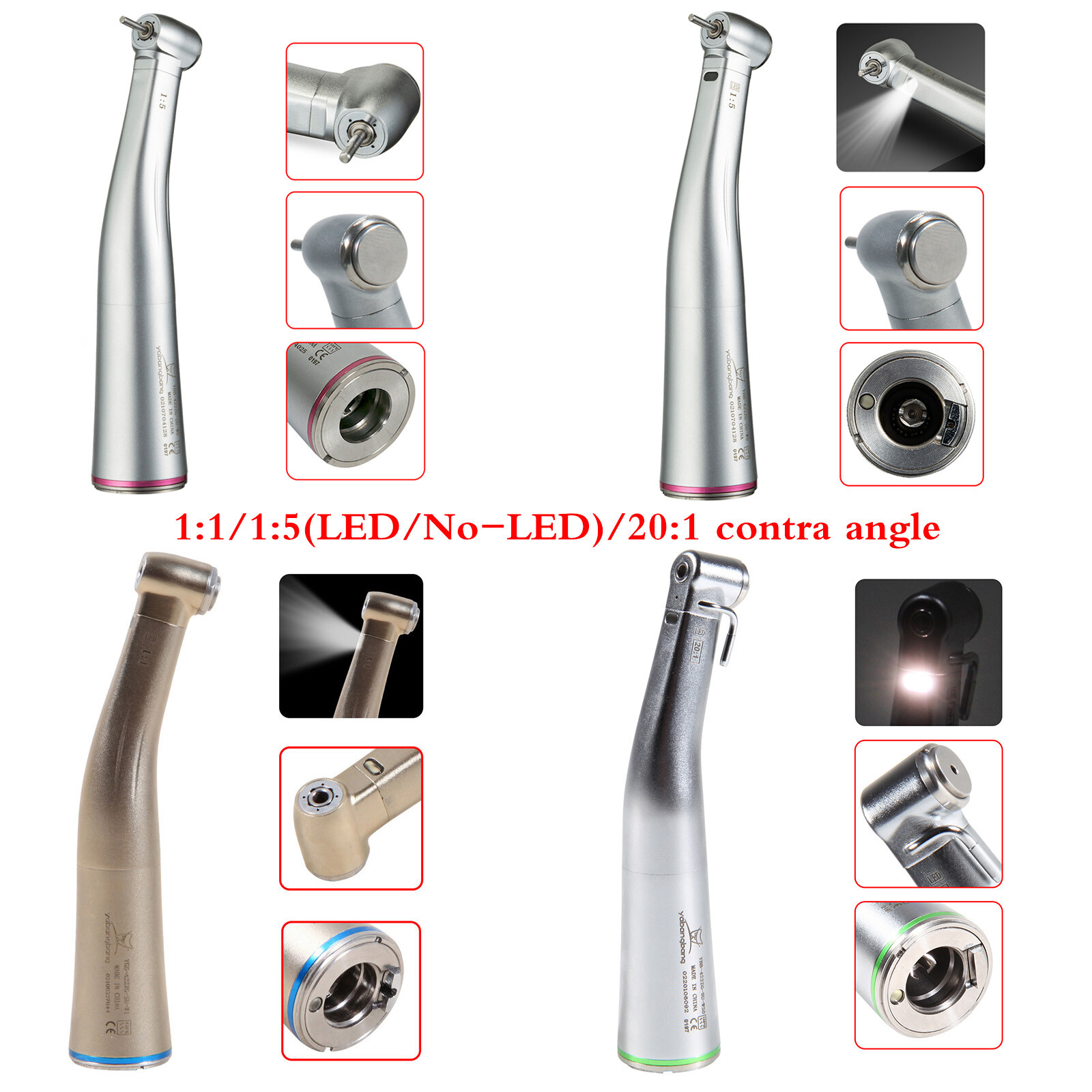 Dental 1:1 20:1 1:5 LED Fiber Optic Contra Angle Handpiece Fit NSK Style