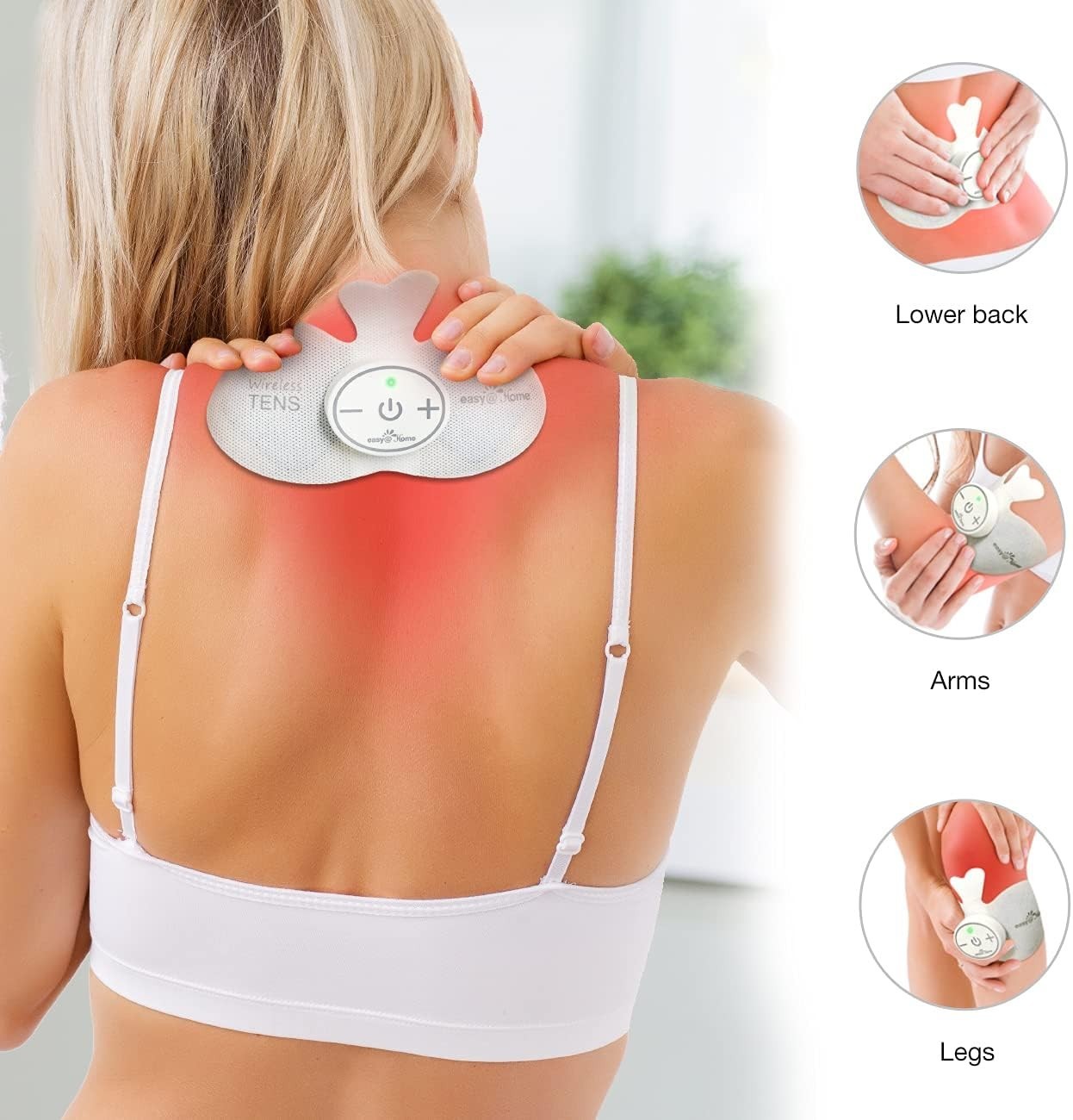 Easy@Home TENS Unit Wireless Reusable Electrode Pads 4-Pack 6.5×3 Pain Relief