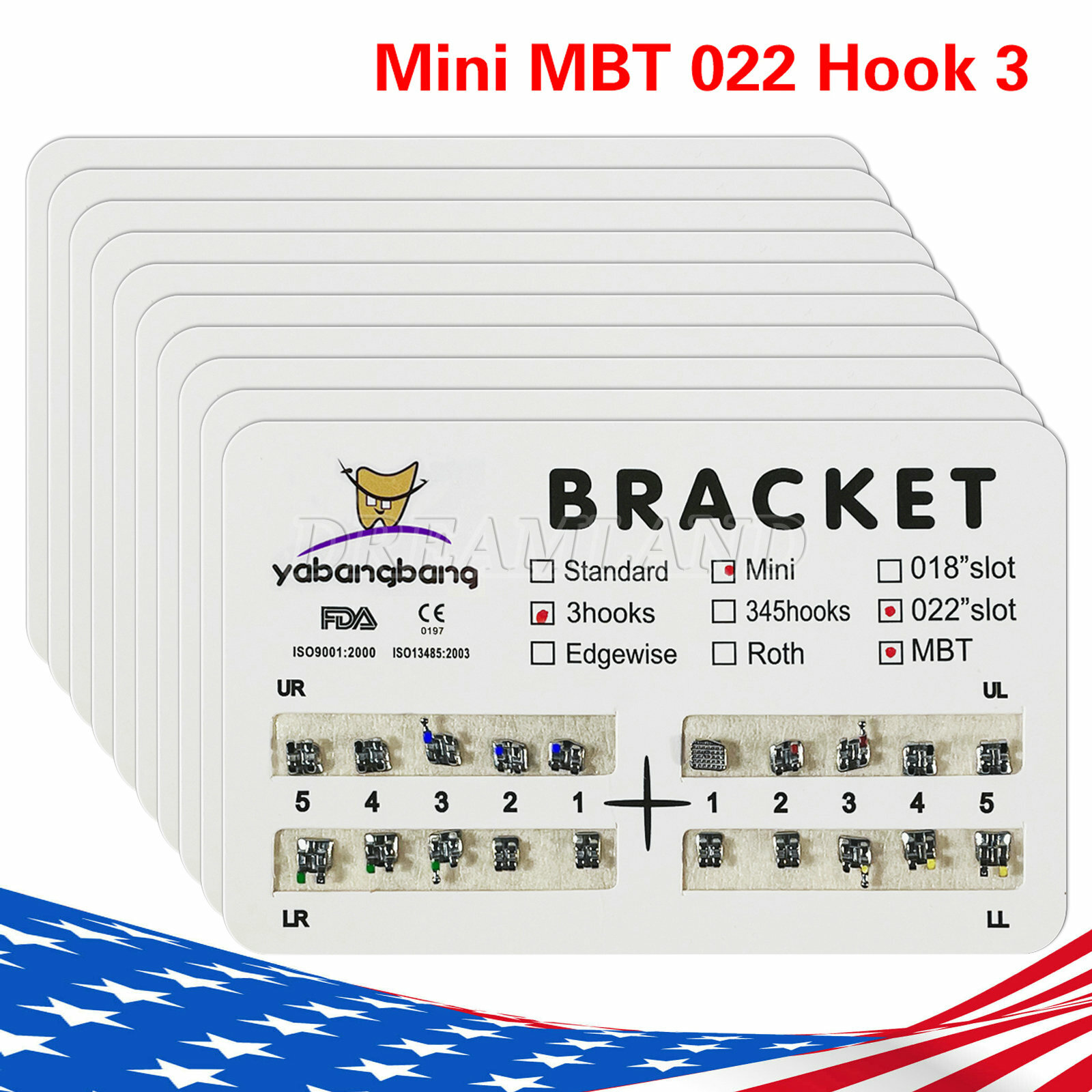 10 Packs Dental Orthodontics Metal Mini MBT 022 Slot 3 Hook Brackets Braces 4#