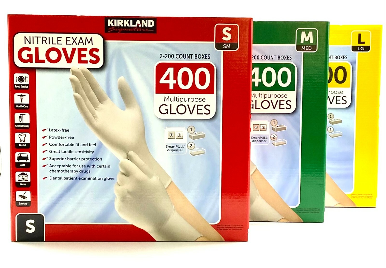 Kirkland Signature Nitrile Exam Powder-Free Exam Gloves – 400 Count – Choose Sz