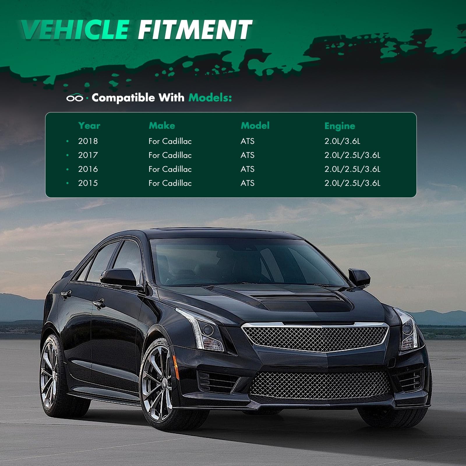 3PCS Front Bumper Lip Spoiler Glossy Black PP Air Dam For 2015-2018 Cadillac ATS