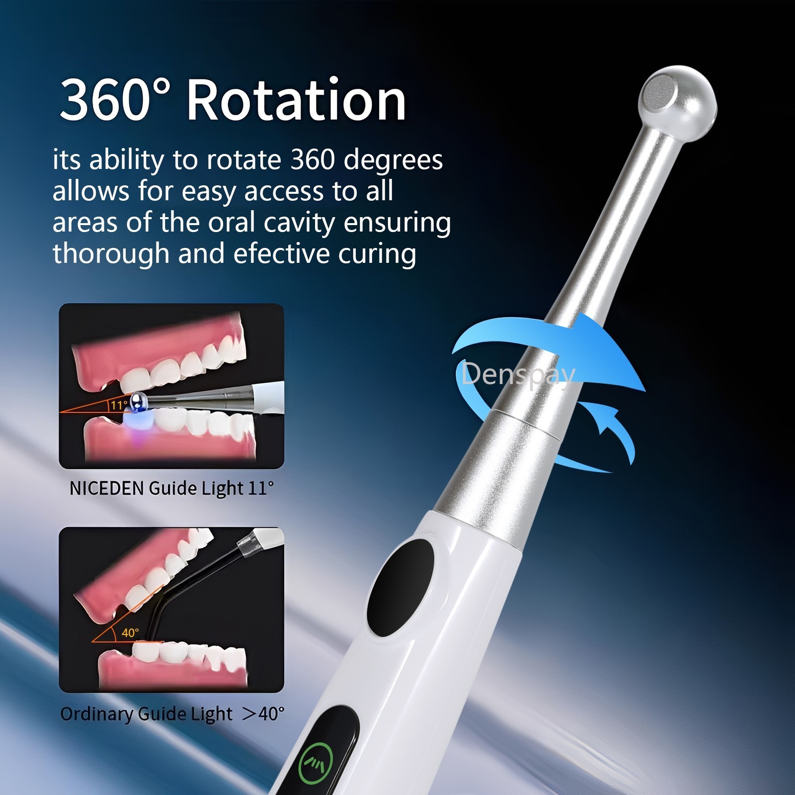 Dental Cordless LED 1S Light Cure Lamp Metal Head Curing Light 360° 4 Modes USA