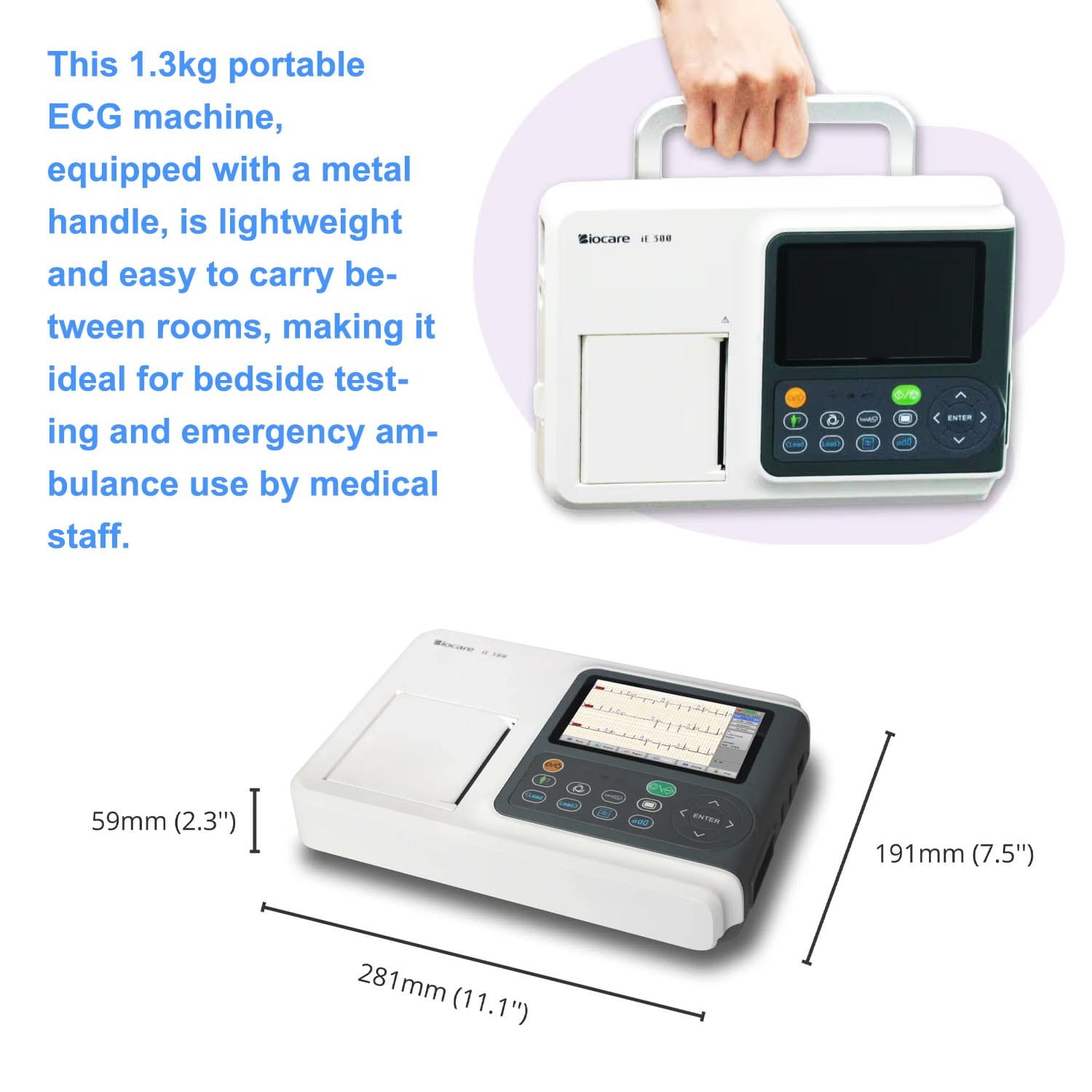 Biocare 12 lead ECG Machine Portable with Au-to Analysis Diagnosis ECG, Printer