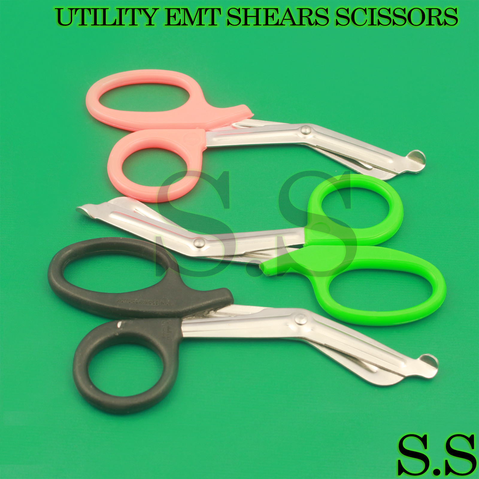 3 PCS (GREEN ORANGE BLACK) TRAUMA PARAMEDIC UTILITY EMT SHEARS SCISSORS 7.5″