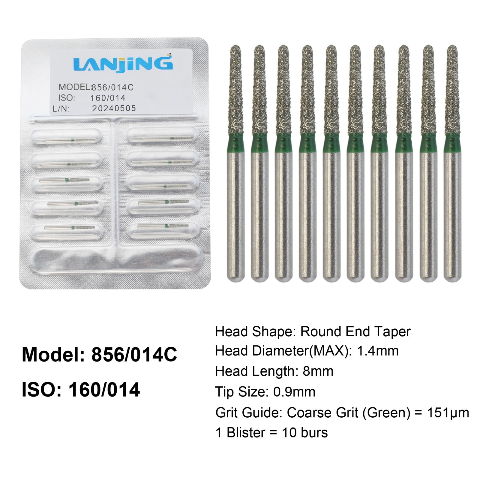 Dental Diamond Burs Football Round End Taper Coarse Fine FG High Speed 856 850