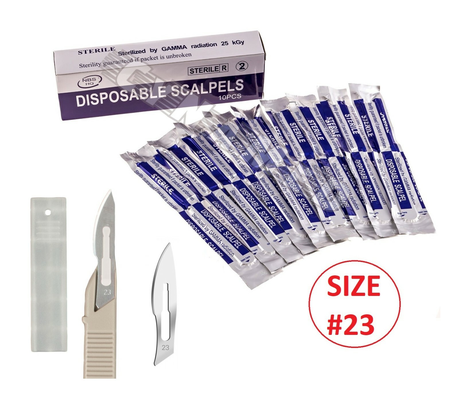 Disposable Scalpel Blades No.23 With Plastic Handle ( Box of 10 ) Sterile