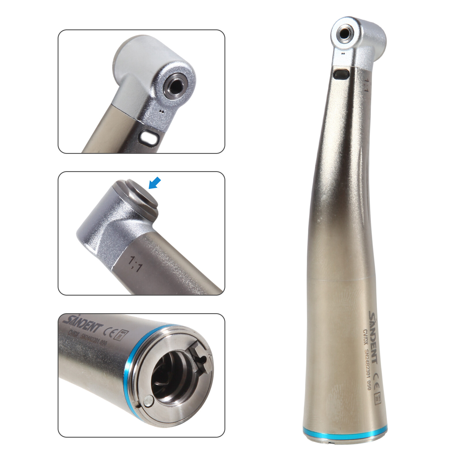 Dental 1:1 Optic Fiber LED Contra Angle Low Speed Handpiece SANDENT DS