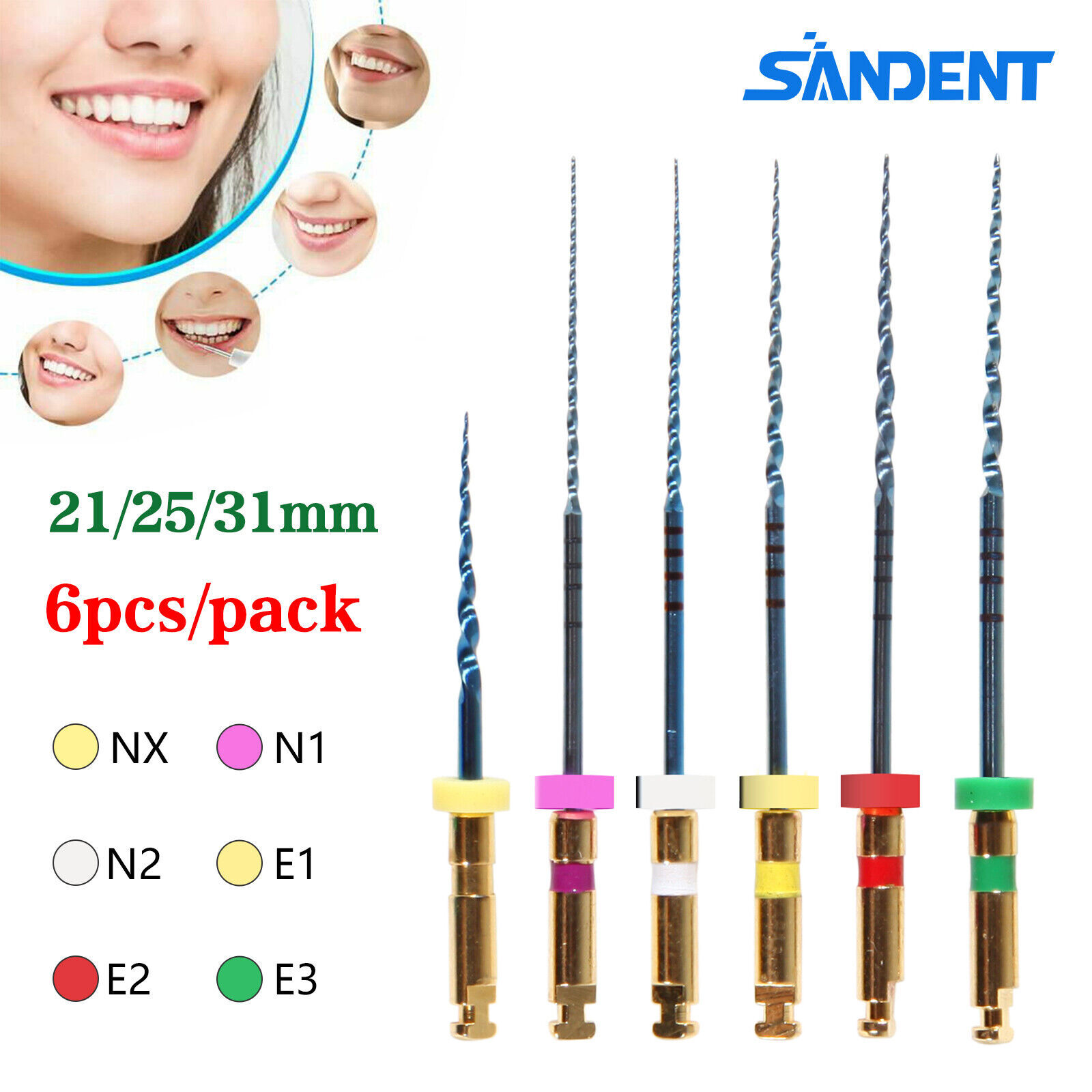 6pcs Dental NiTi Super Rotary Files Endodontic Endo Motor Root Canal 21/25/31mm