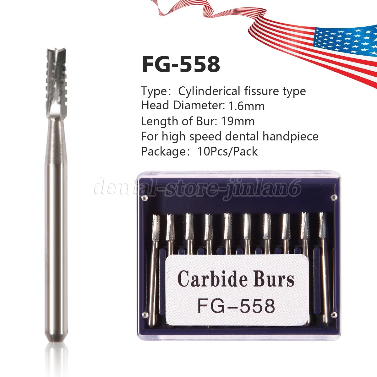 10Pcs/pack Dental Steel Tungsten Carbide Burs FG-558 fit High Speed Handpiece