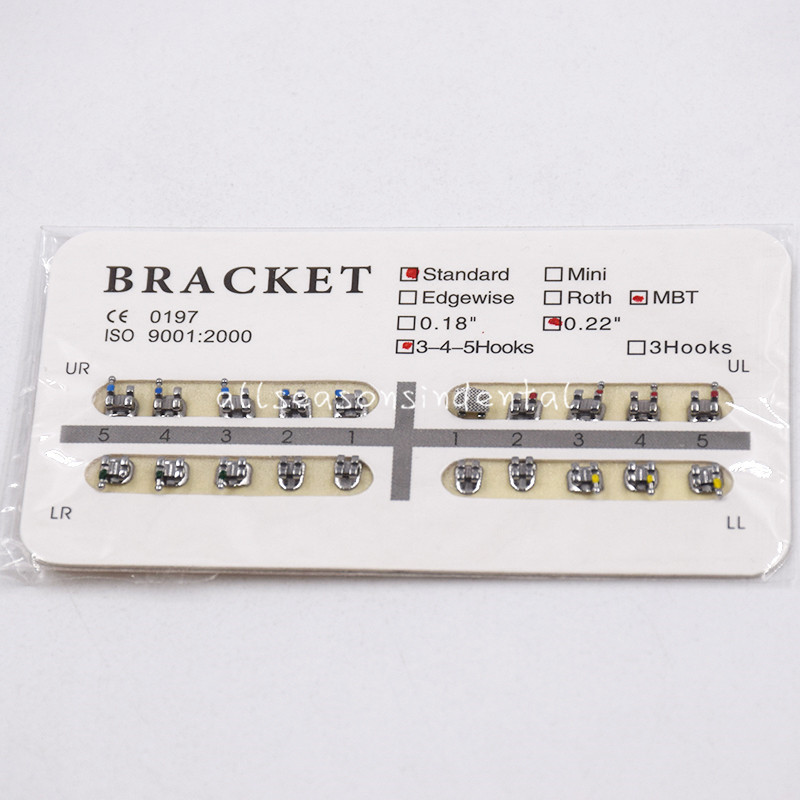 Dental Ortho Brackets Braces Metal Standard MBT 0.22”Slot 345 Hooks 1 Set/20Pcs