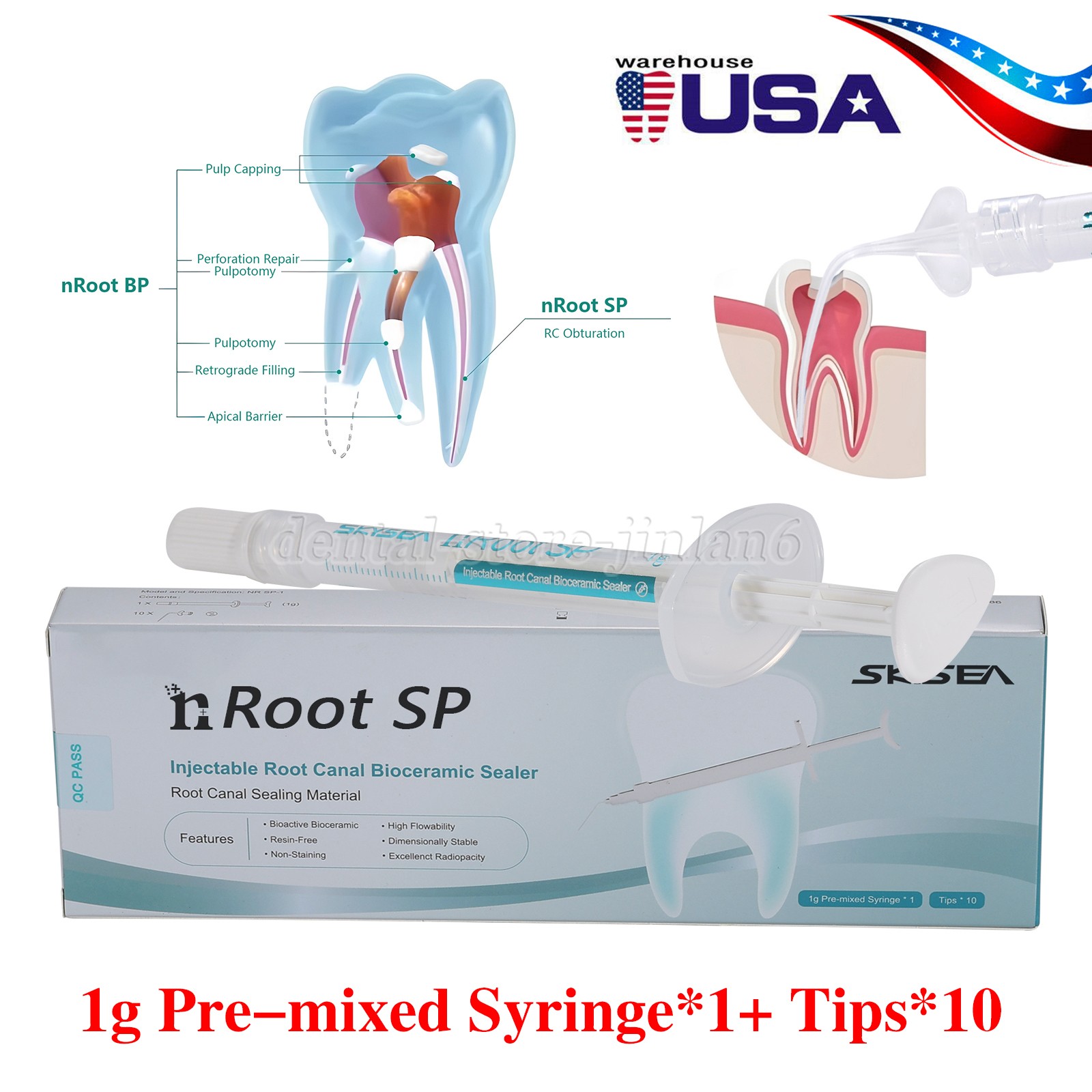 Dental Endo Materials Injectable Root Canal Bioceramic Sealer 1g Pre-mix Syringe
