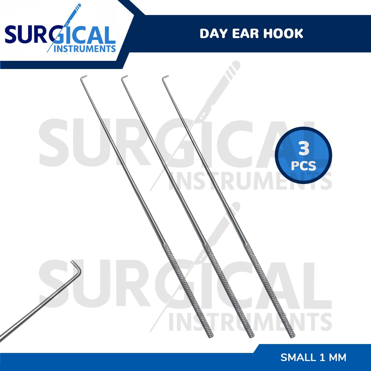 3 Pcs Day Ear Hook 6.5″ Small 1 MM ENT Surgical Instruments German Grade