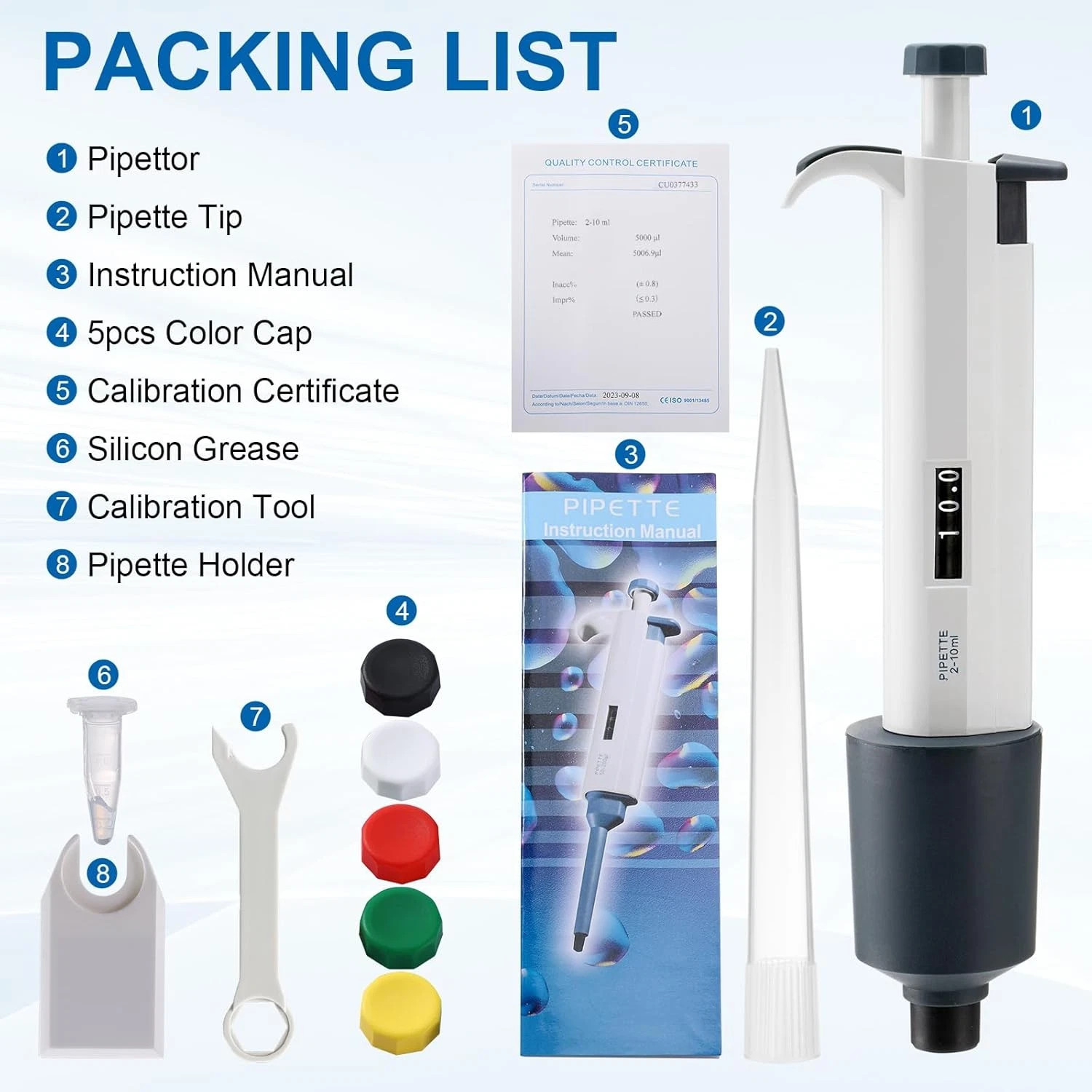 0.1-1ml 1-5ml 2-10ml Micropipette Adjustable Lab Pipette Single Channel Pipettor