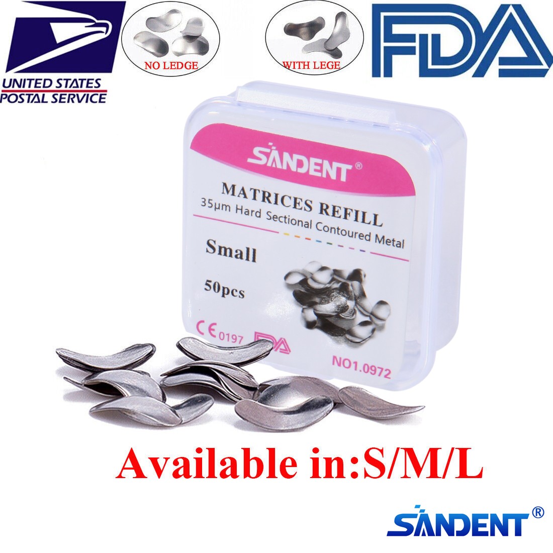 50 piezas matriz de matriz grande Dental suave 35 μm seccional contorneada [USA]