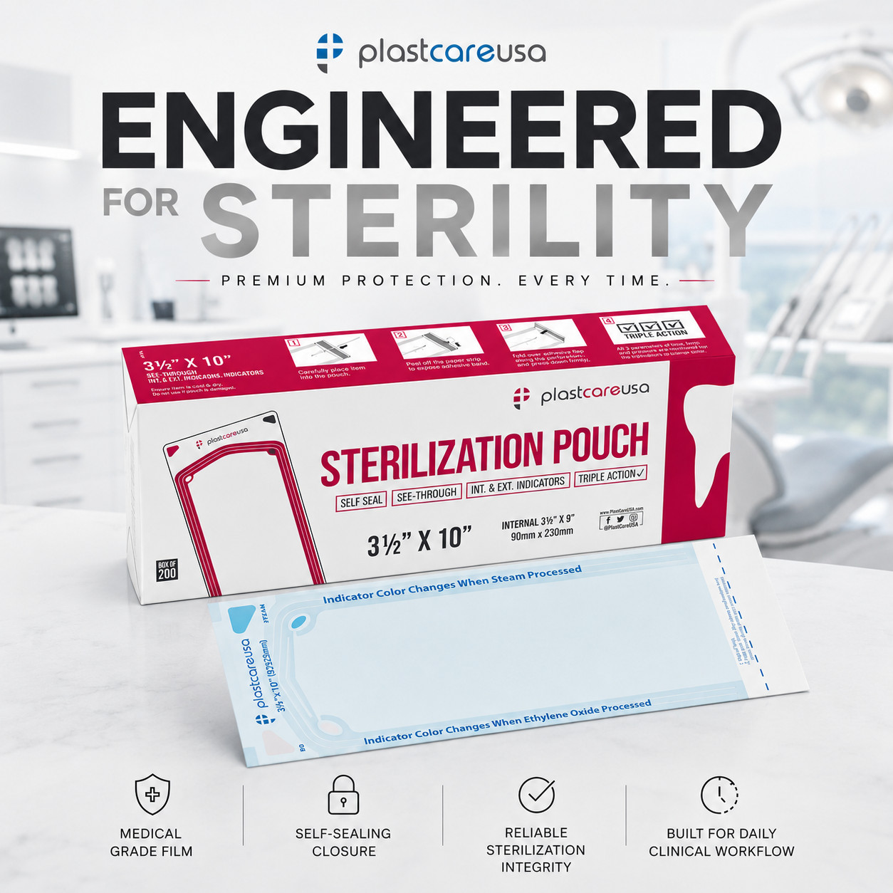1000 Self-Sealing Sterilization Pouch, 3.5″ x 10″, Paper/Blue Film (5 Boxes)