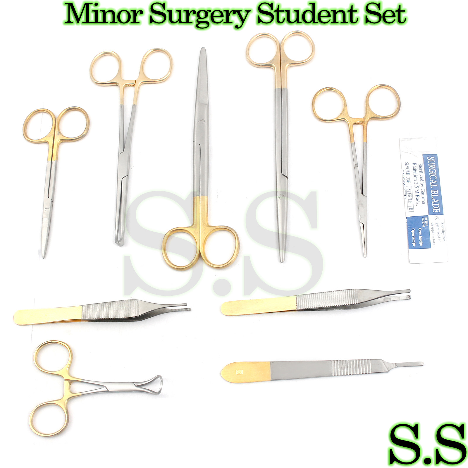 24 PCS MINOR SURGERY STUDENT SET WITH GOLD HANDLE SURGICAL INSTRUMENTS,S.S-0078