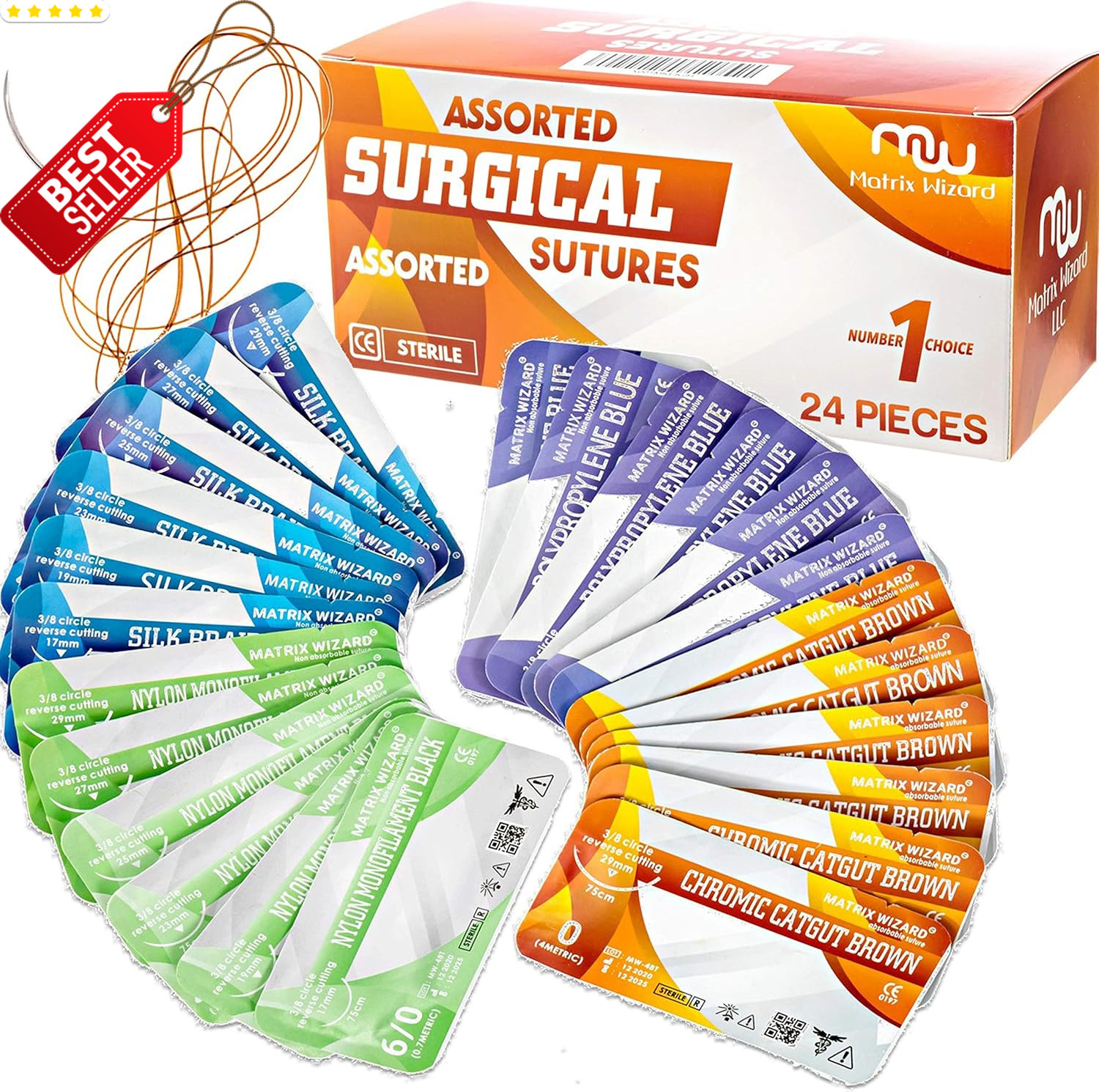 Mixed Sterile Suture Thread w/ Needle Dissolvable Non 0–6/0 Emergency Training –