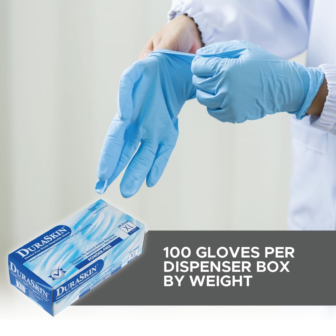 Liberty DuraSkin Nitrile Disposable Gloves, Blue, Large, 100~Count